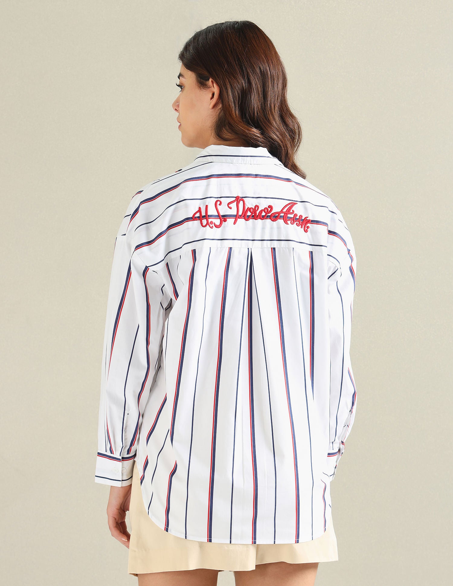 Rear Logo Multi Stripe Shirt White, Red and Blue - U.S. POLO ASSN. | Large