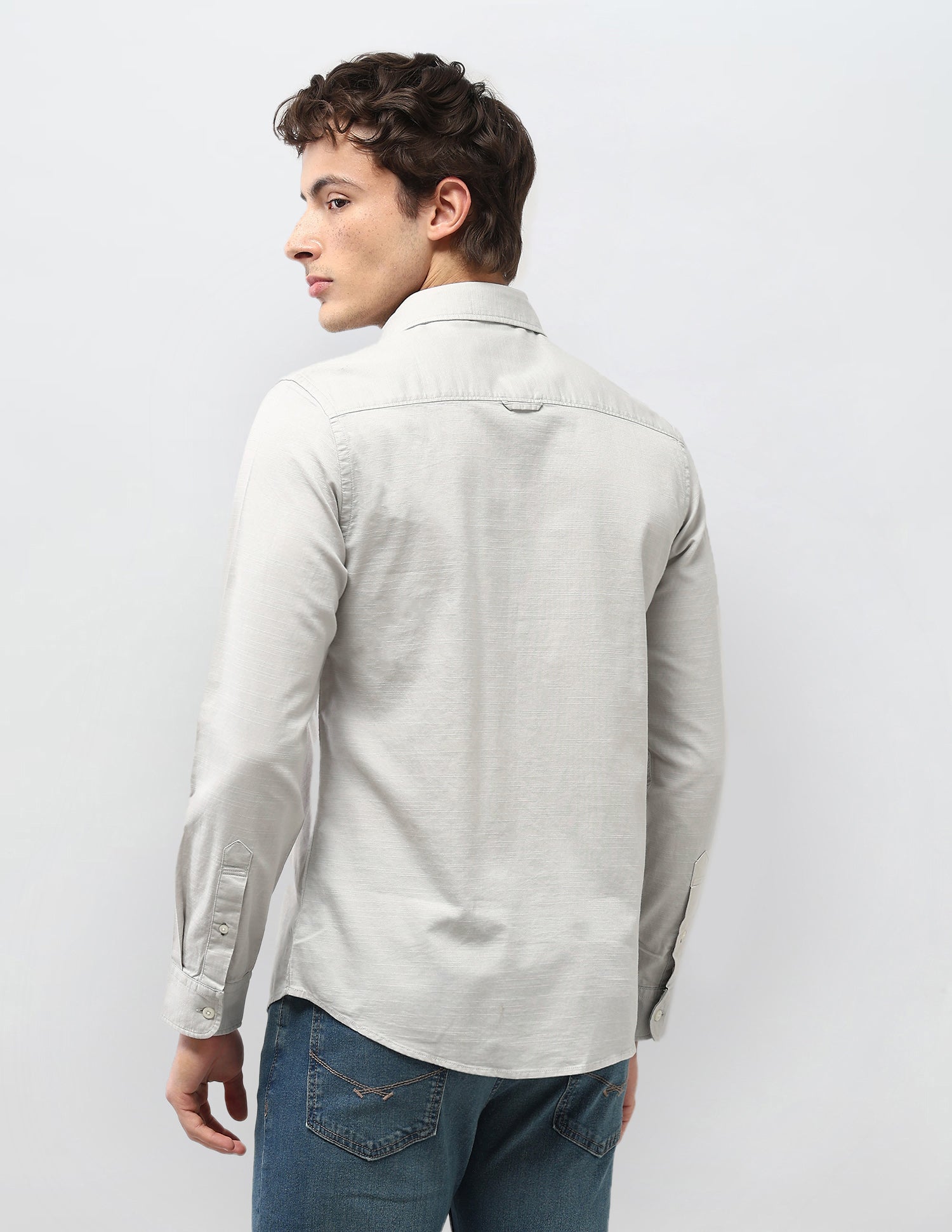 Motel On The Coast Solid Regular Fit Shirt Light Grey - U.S. Polo Assn. India | Large