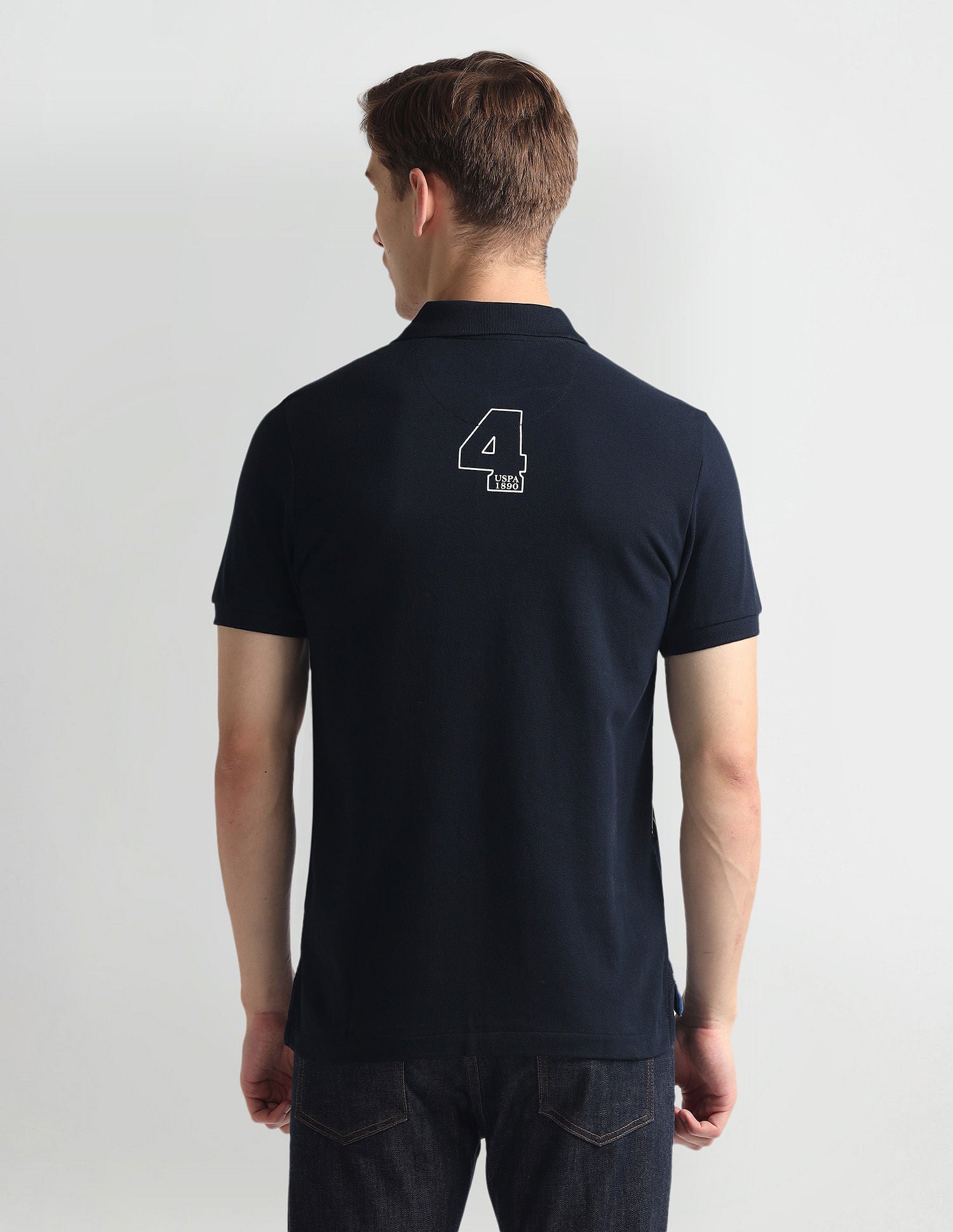 Ribbed Collar Brand Print Polo Shirt Blue - U.S. Polo Assn. India | Large