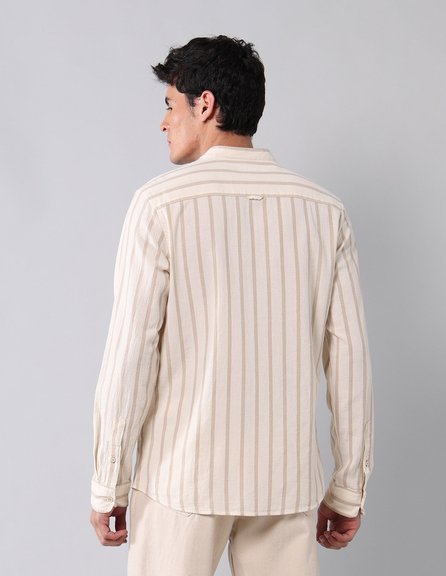 Vertical Striped Pure Cotton Shirt Ecru - U.S. Polo Assn. India | Large
