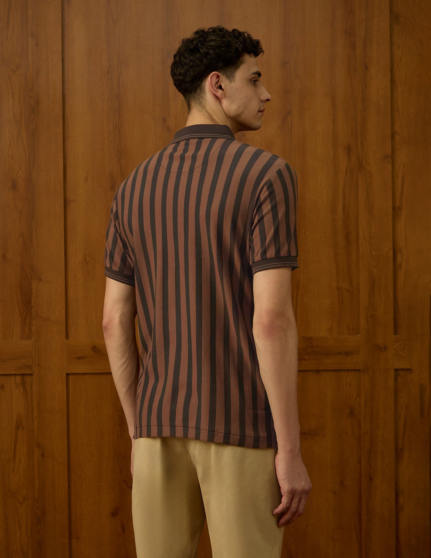 Vertical Striped Varsity Polo Shirt Dark Brown - U.S. POLO ASSN. | Large