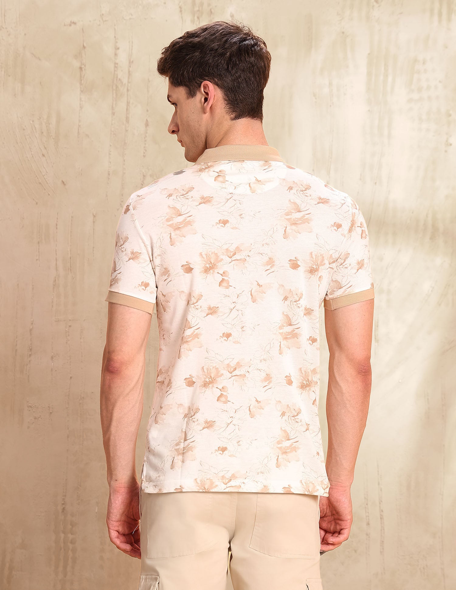 Floral Printed Slim Fit Polo Shirt Light Brown - U.S. POLO ASSN. | Large