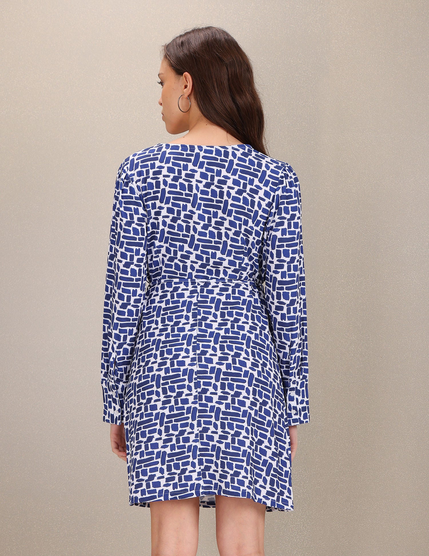 Geometric Print Fit And Flare Dress White and Blue - U.S. Polo Assn. India | Large