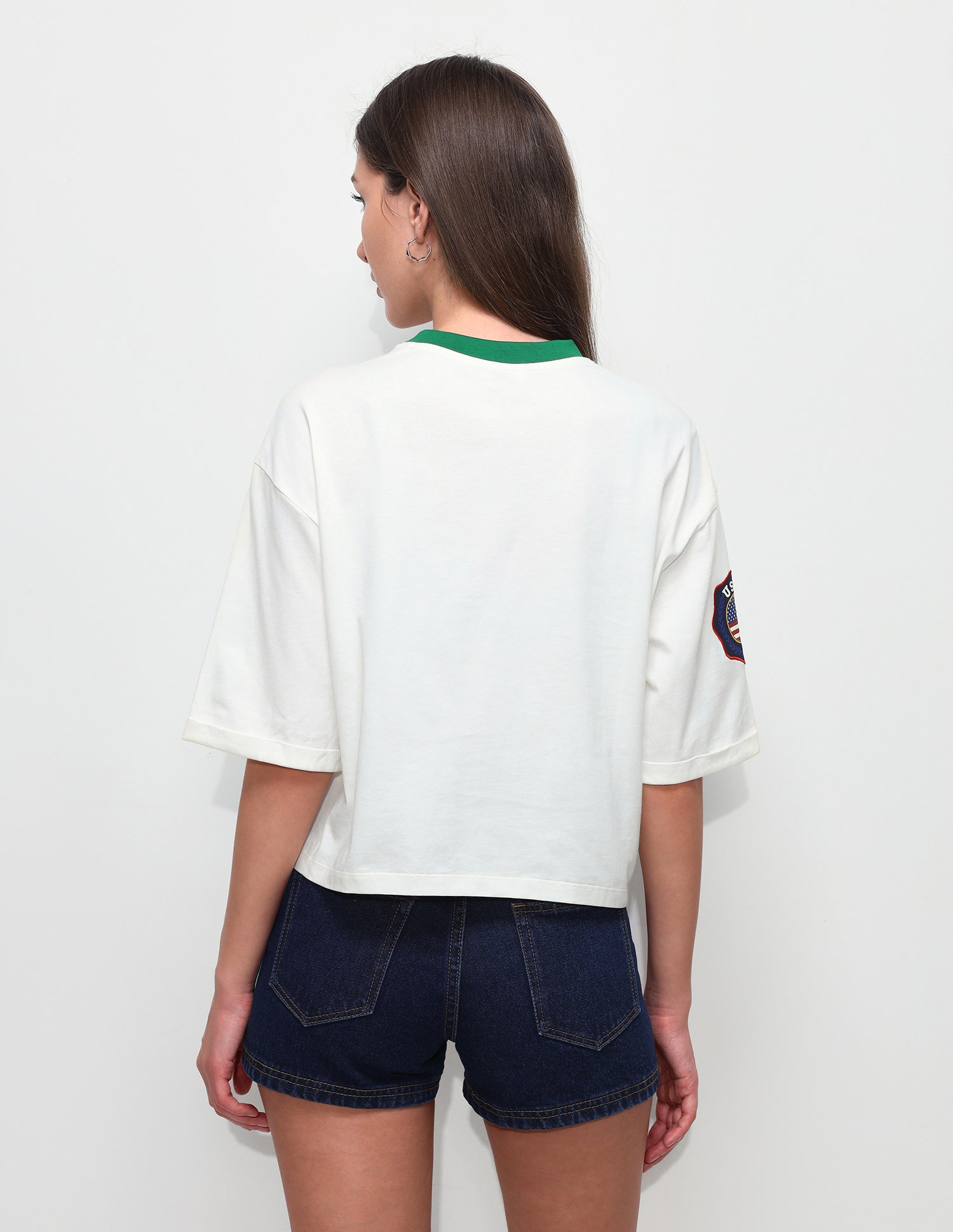 Solid Varsity Boxy Fit T-Shirt Off White - U.S. Polo Assn. India | Large