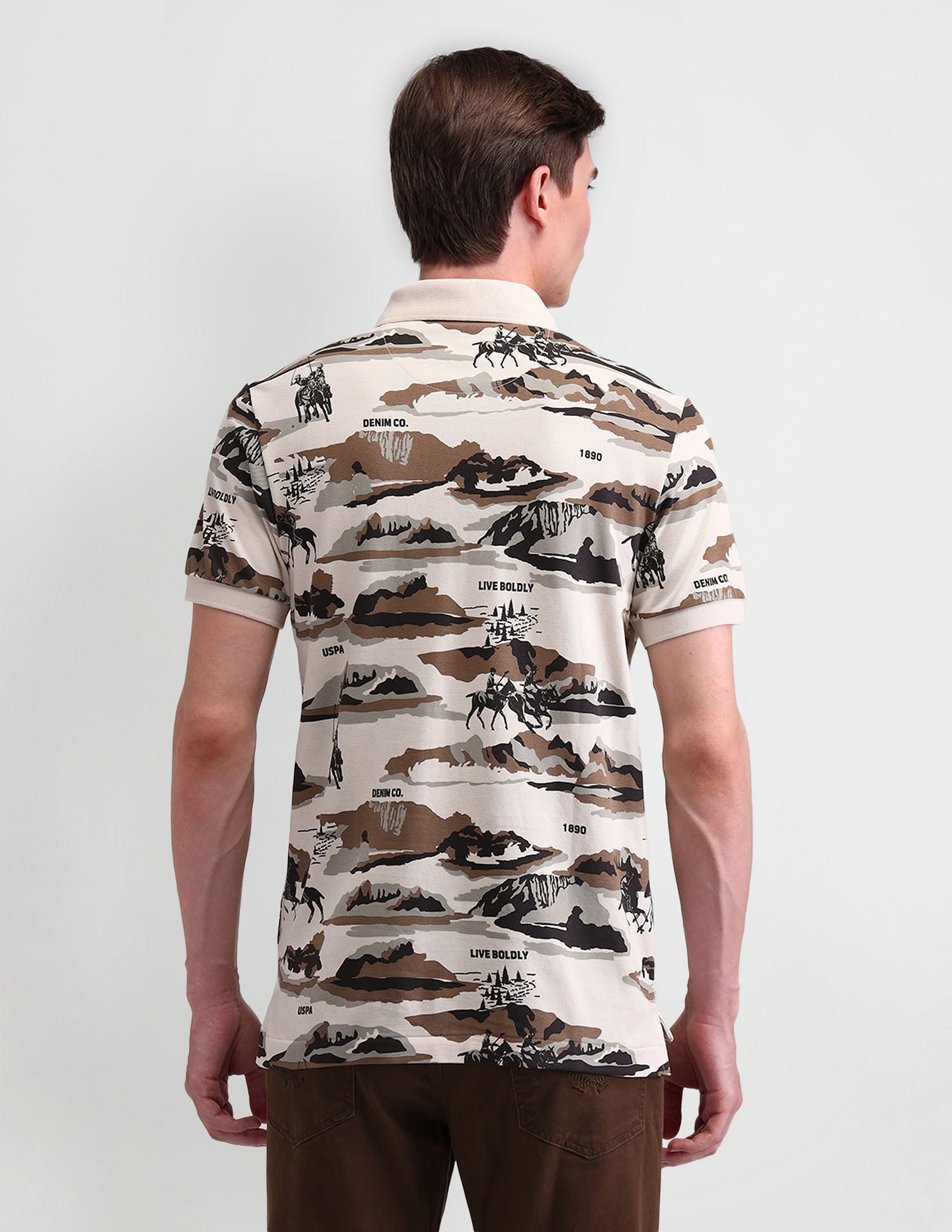 Graphic Printed Muscle Fit Polo Shirt Brown - U.S. Polo Assn. India | Large