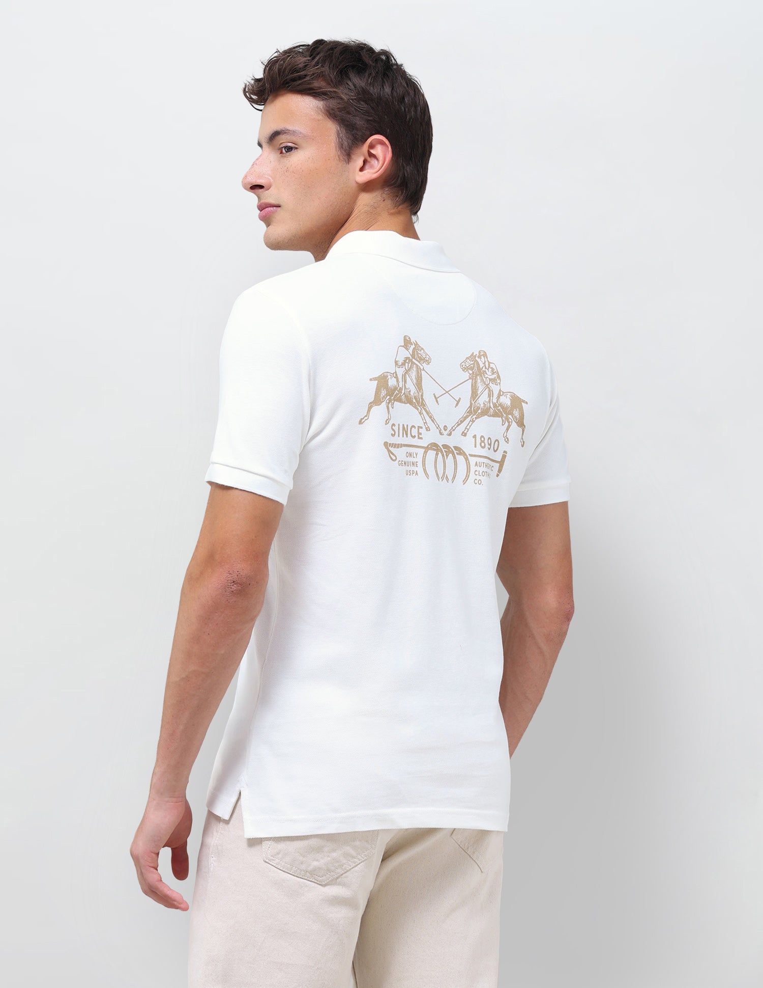 Graphic Brand Printed Slim Fit Polo Shirt Ivory - U.S. Polo Assn. India | Large