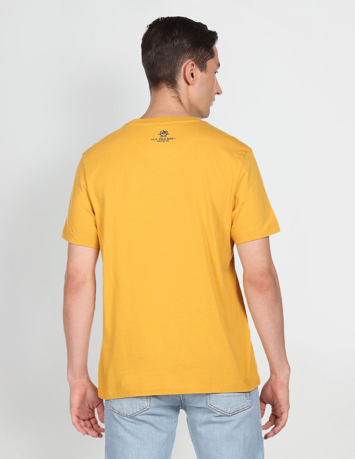 Men Mustard Crew Neck Brand Print T-Shirt Mustard - U.S. Polo Assn. India | Large