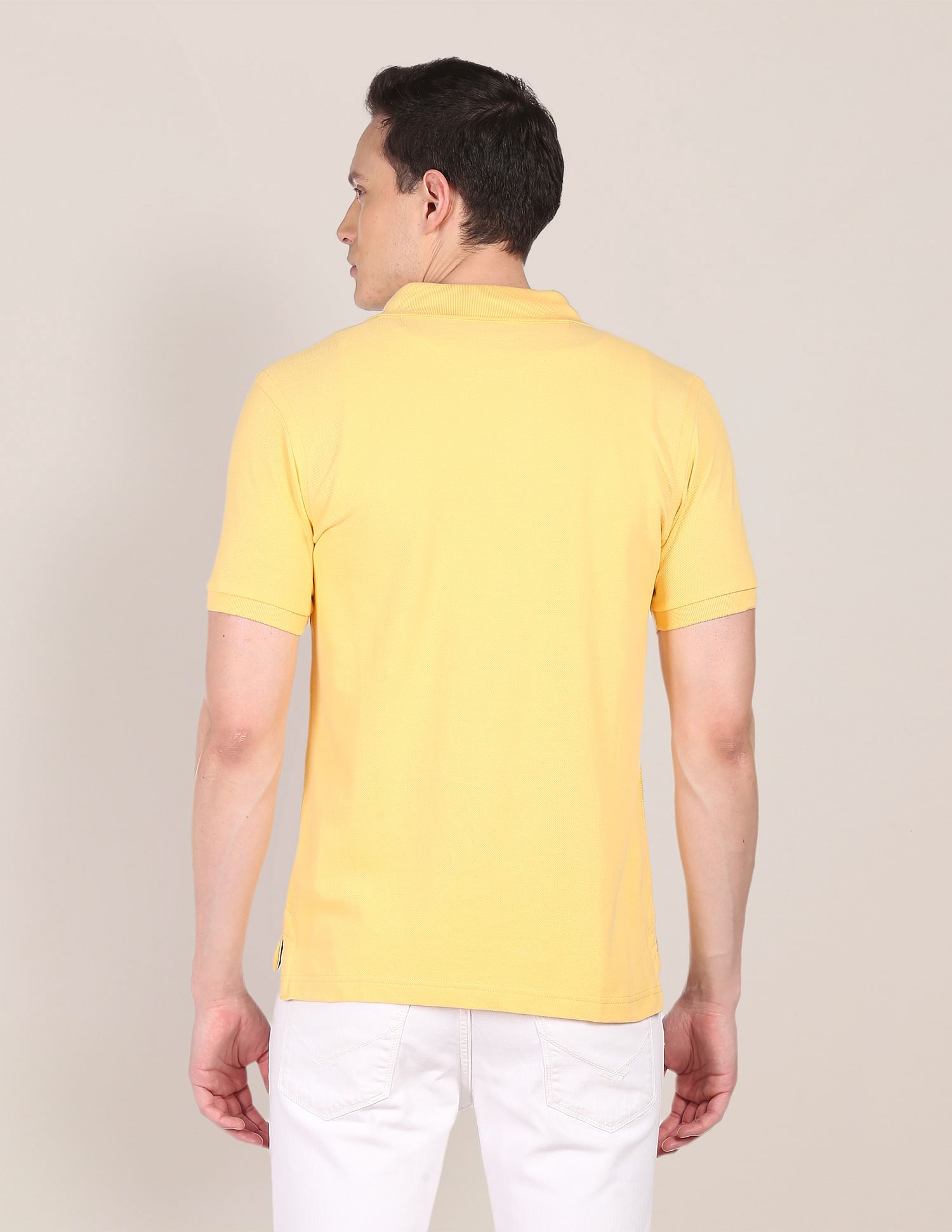 Ribbed Collar Solid Polo Shirt Yellow - U.S. POLO ASSN. | Large