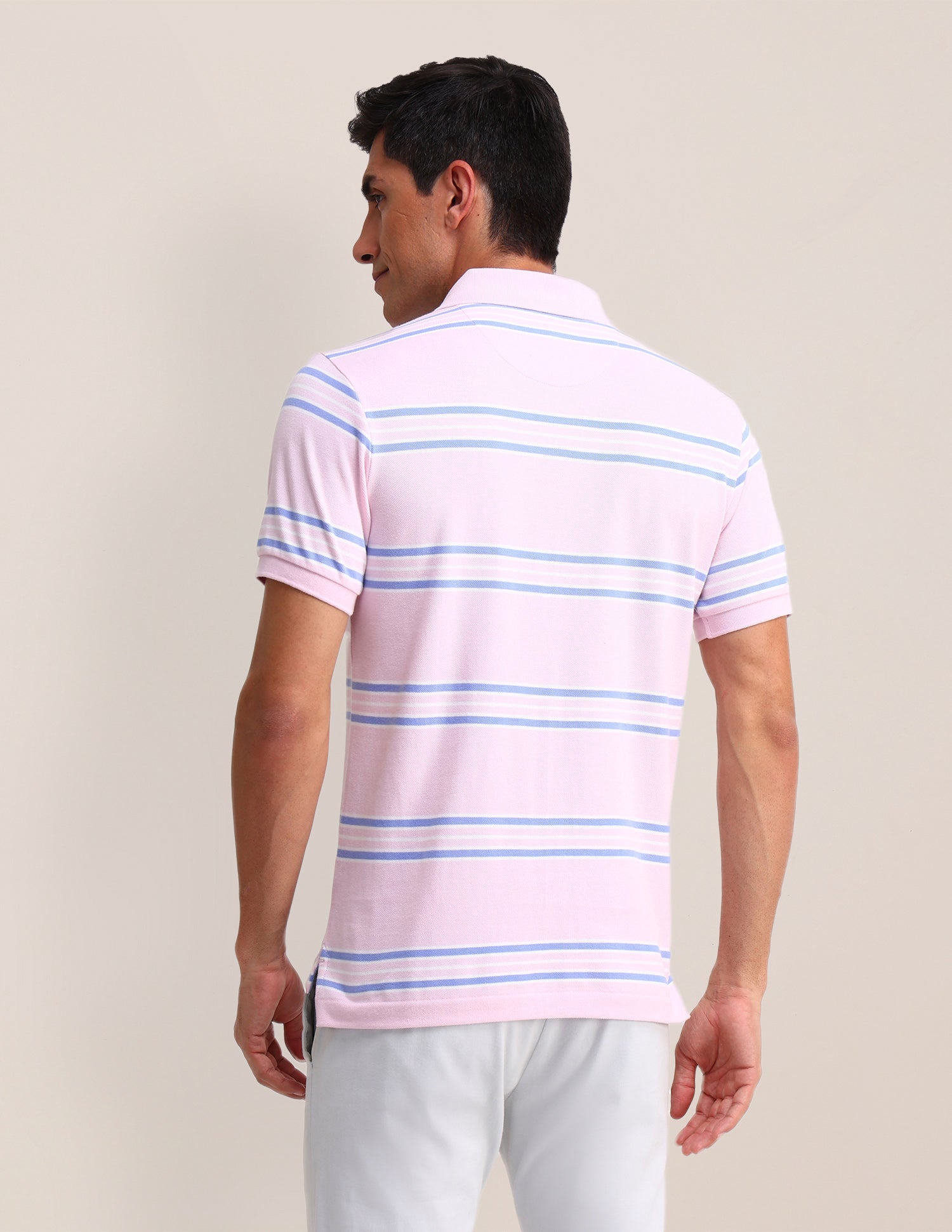 Horizontal Striped Cotton Polo Shirt Pink - U.S. Polo Assn. India | Large