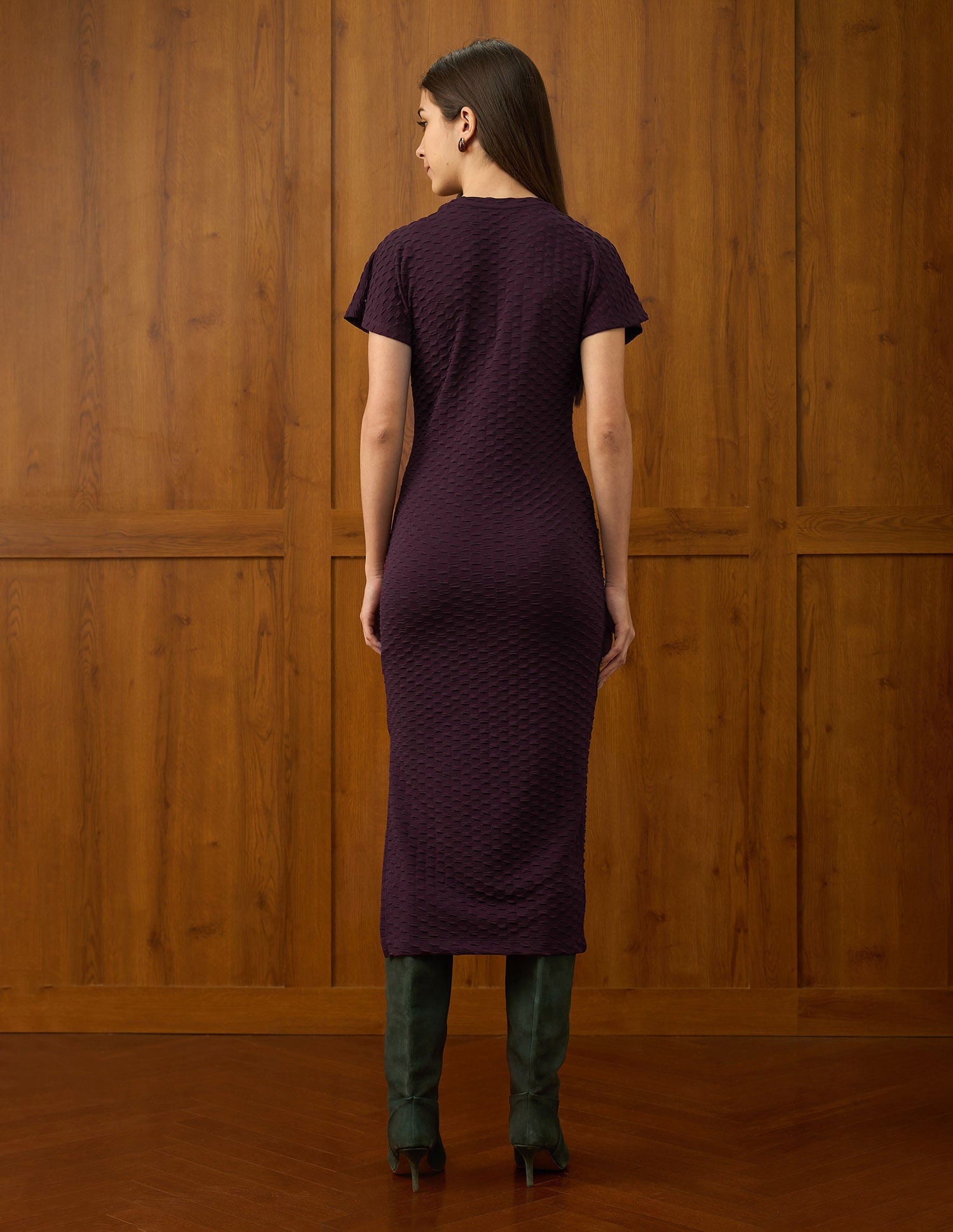 Textured Midi Shift Dress Plum - U.S. Polo Assn. India | Large