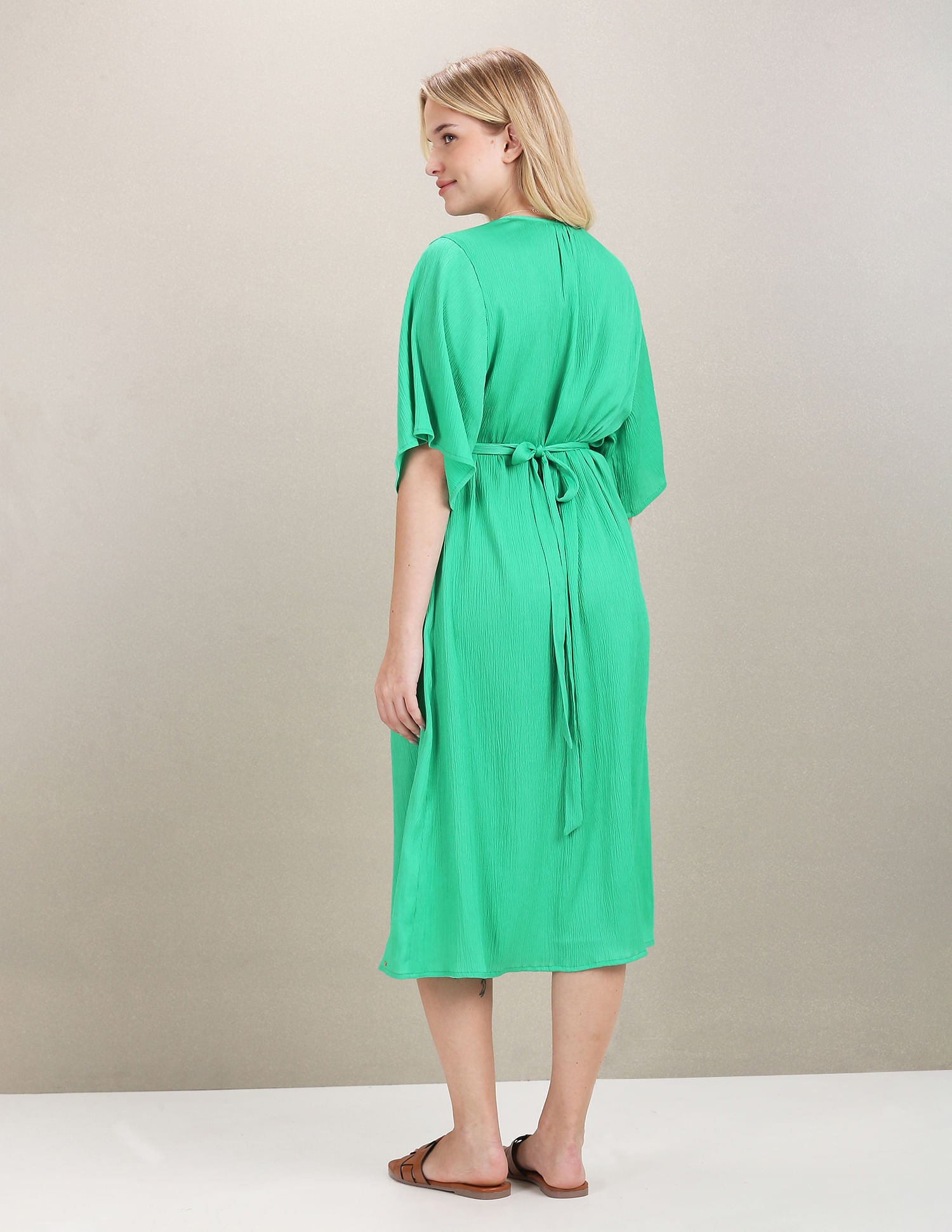 V-Neck Textured Midi Dress Green - U.S. POLO ASSN. | Large