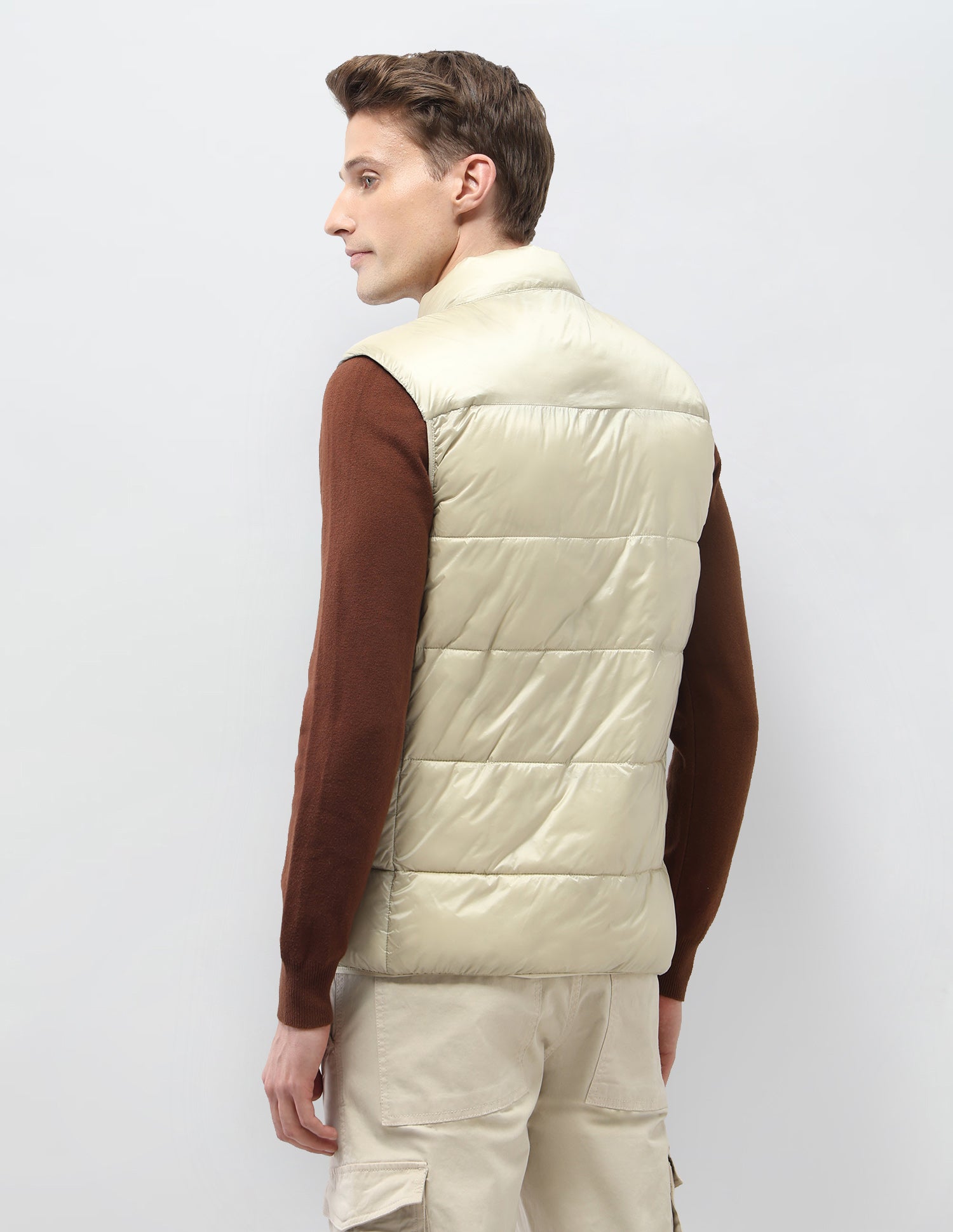 Solid Regular Fit Puffer Sleeveless Jacket Ecru - U.S. Polo Assn. India | Large