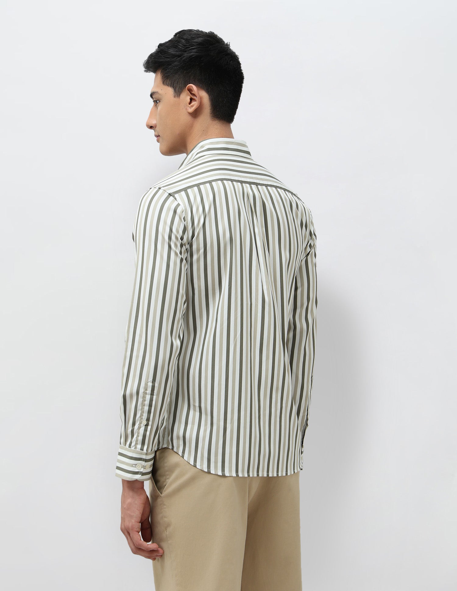 Vertical Striped Pure Cotton Shirt Olive - U.S. POLO ASSN. | Large