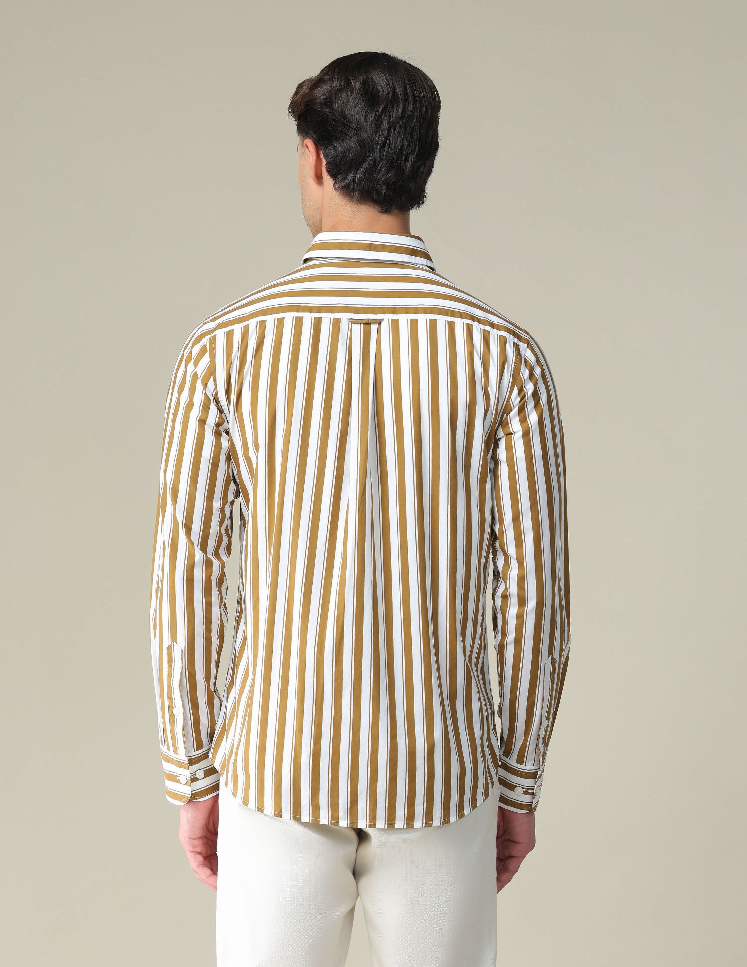 Vertical Stripe Cotton Shirt Ochre and White - U.S. POLO ASSN. | Large