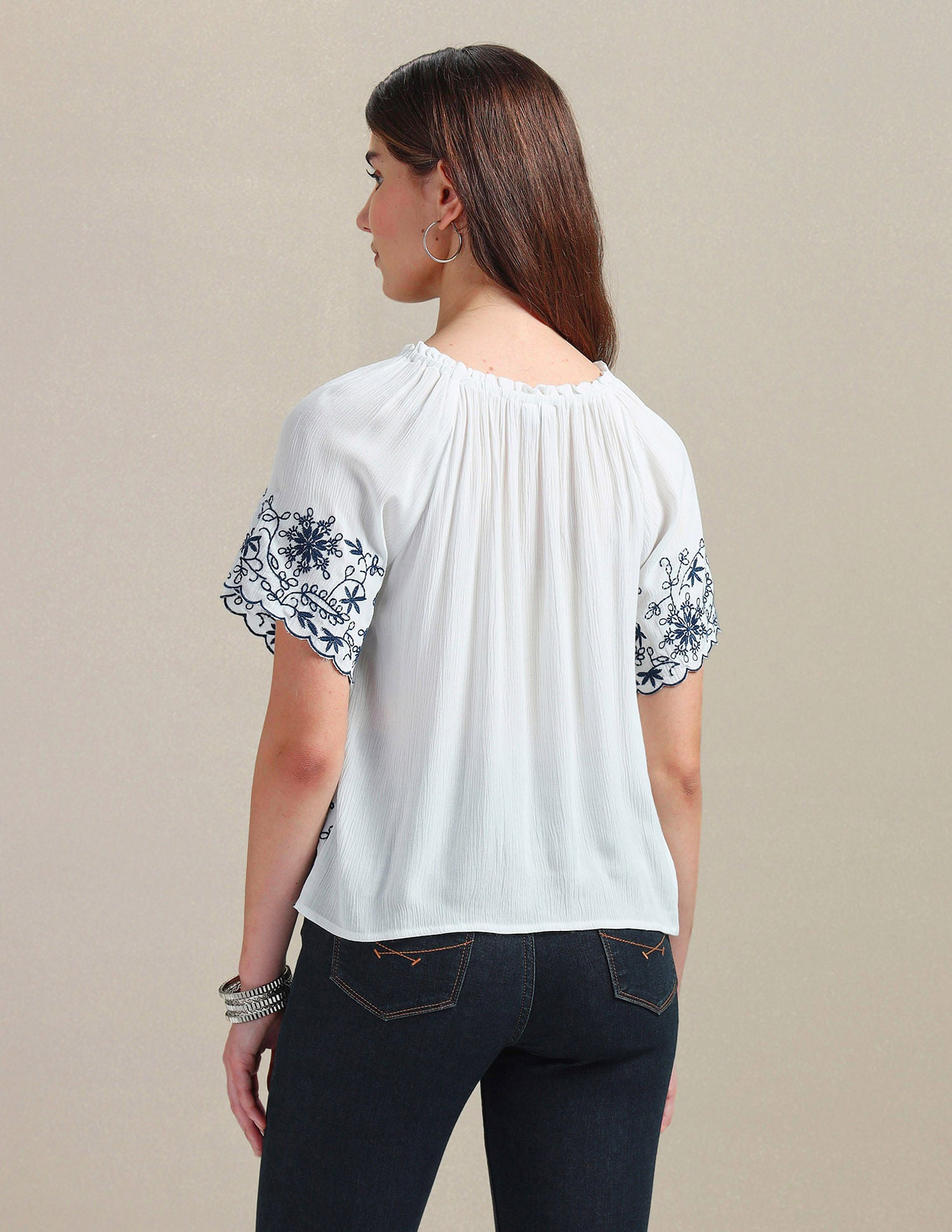 Crinkle Viscose Embroidered Top White - U.S. POLO ASSN. | Large