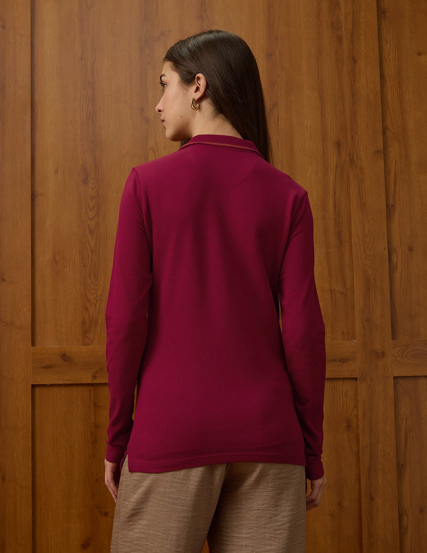 Polo Collar Cotton Tshirt With Full Sleeves Dk. Red - U.S. POLO ASSN. | Large