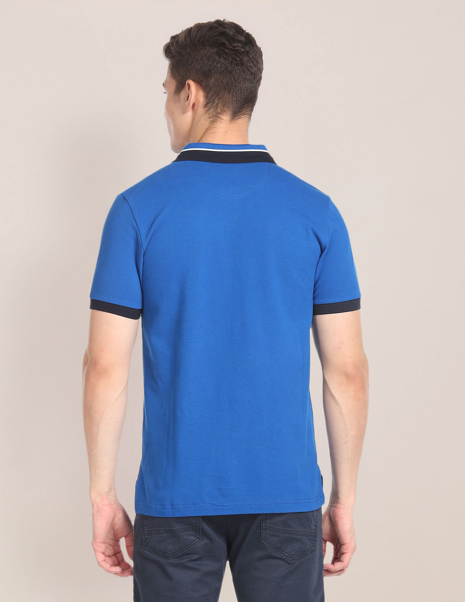 Branded Collar Pique Polo Shirt Blue - U.S. POLO ASSN. | Large