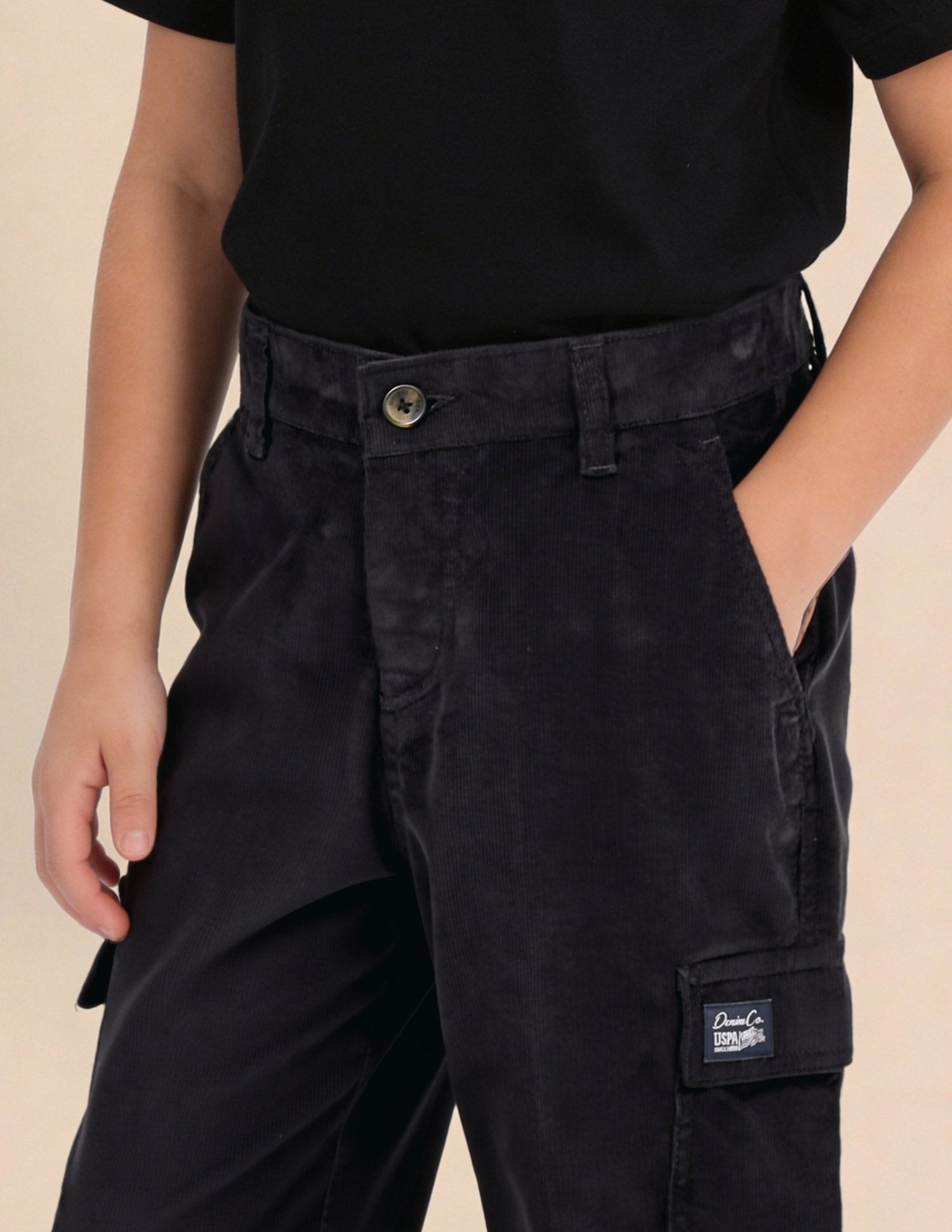 Boys Corduroy Relaxed Fit Cargo Trousers Navy - U.S. Polo Assn. India | Large