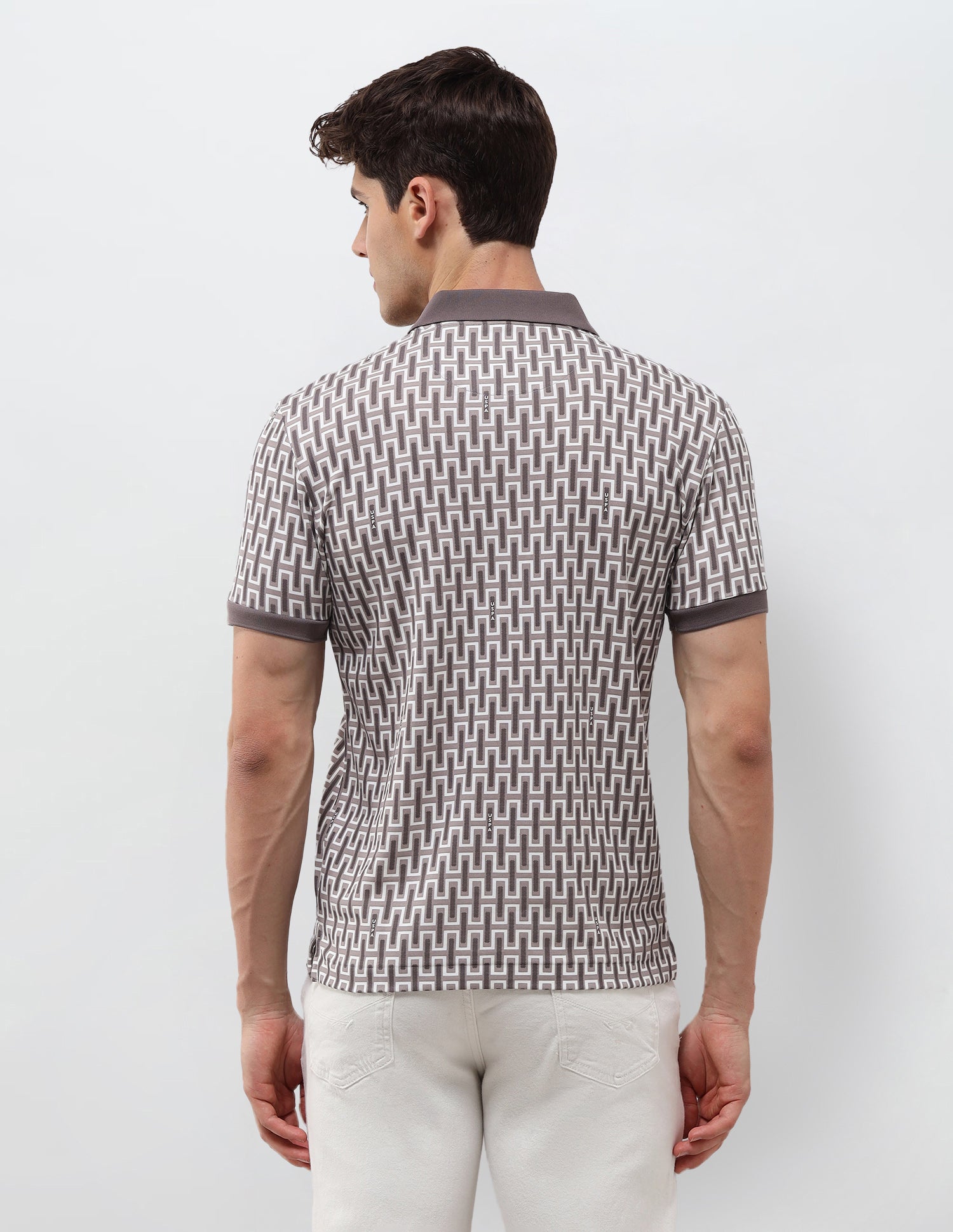 Geometric Printed Muscle Fit Polo Shirt Light Khaki - U.S. Polo Assn. India | Large