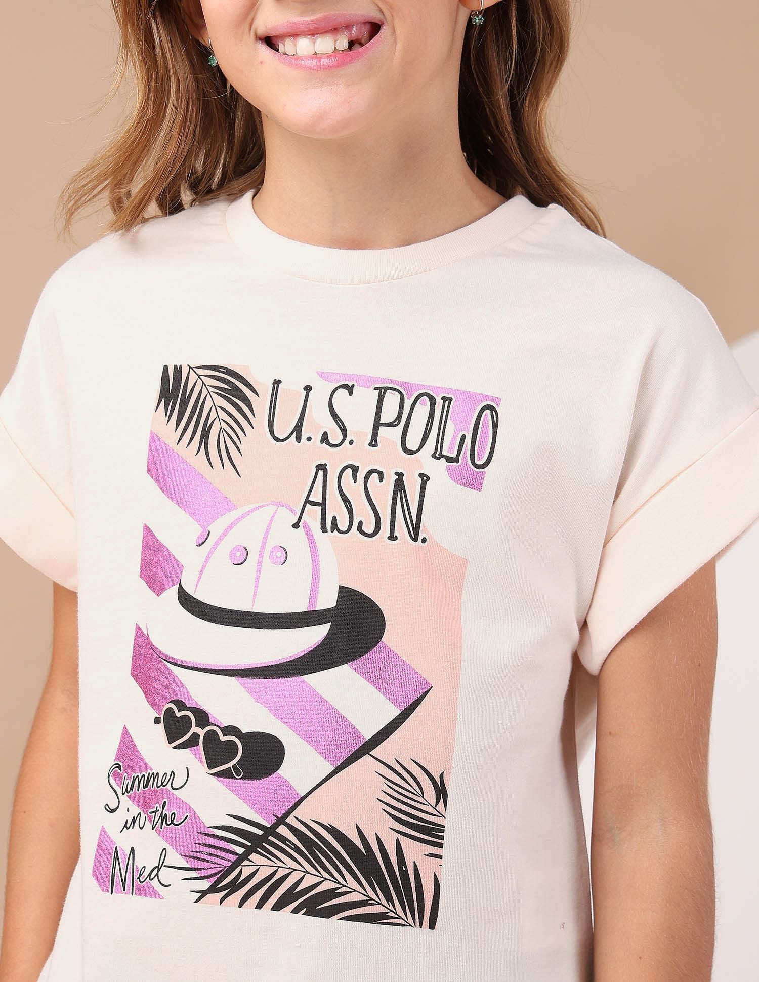 Girls Resort Graphic Cotton T-Shirt Purple - U.S. POLO ASSN. | Large