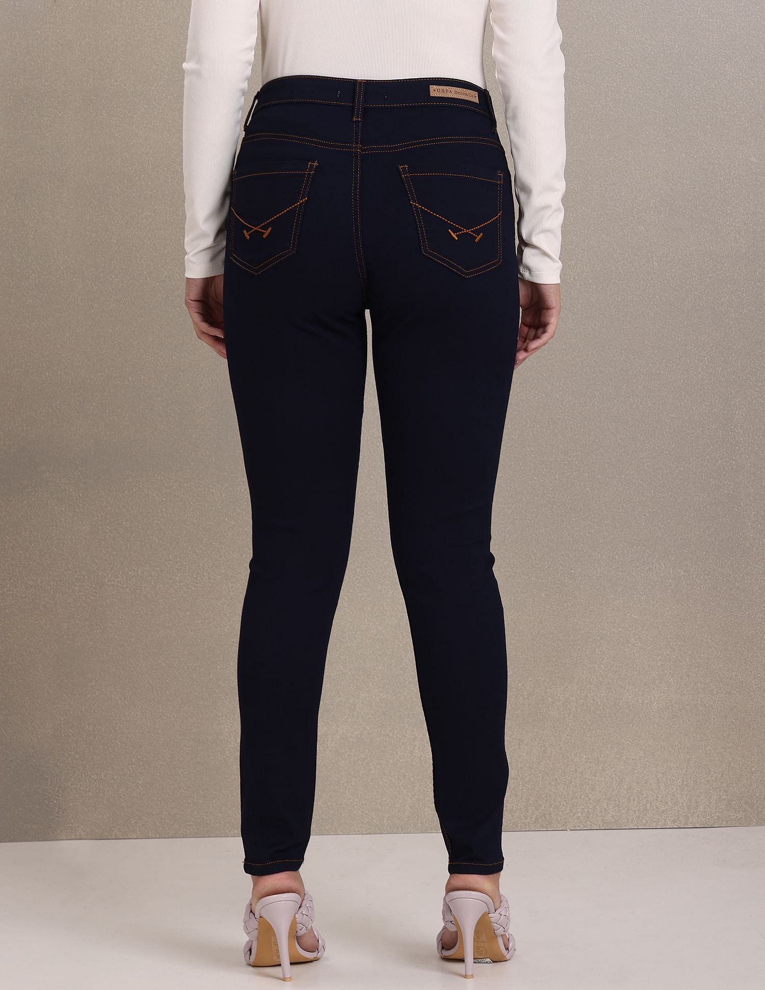Mid Rise Skinny Fit Rinsed Jeans Dark Blue - U.S. Polo Assn. India | Large