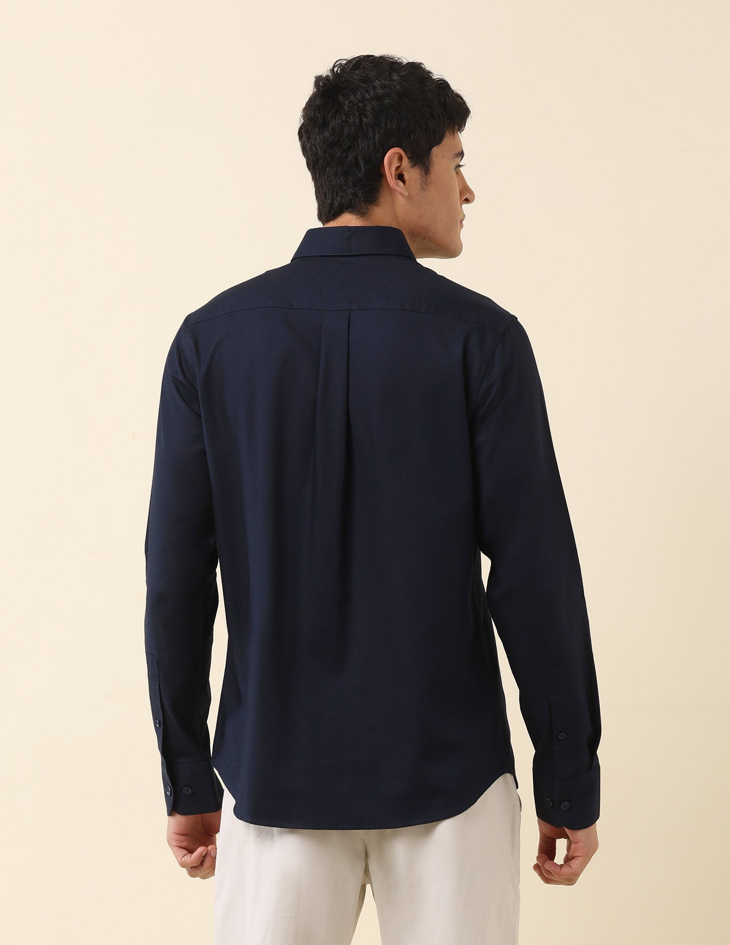 Tailored Fit Solid Pure Cotton Shirt Navy - U.S. Polo Assn. India | Large