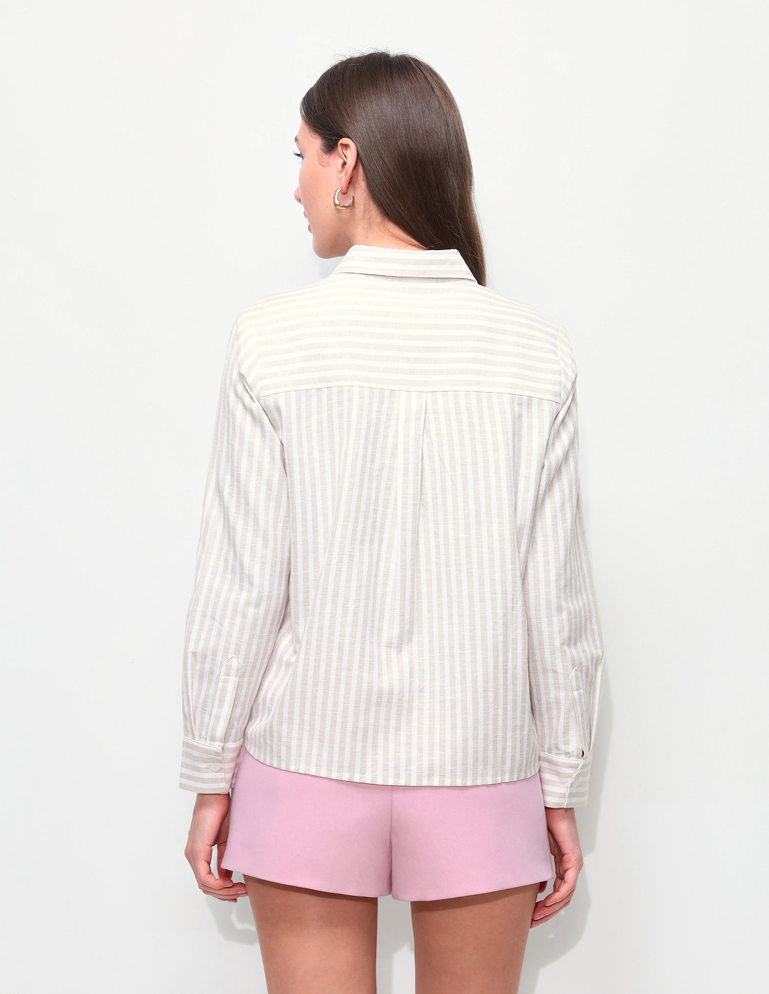 Vertical Stripes Floral Embroidery Relaxed Fit Shir Ecru - U.S. Polo Assn. India | Large