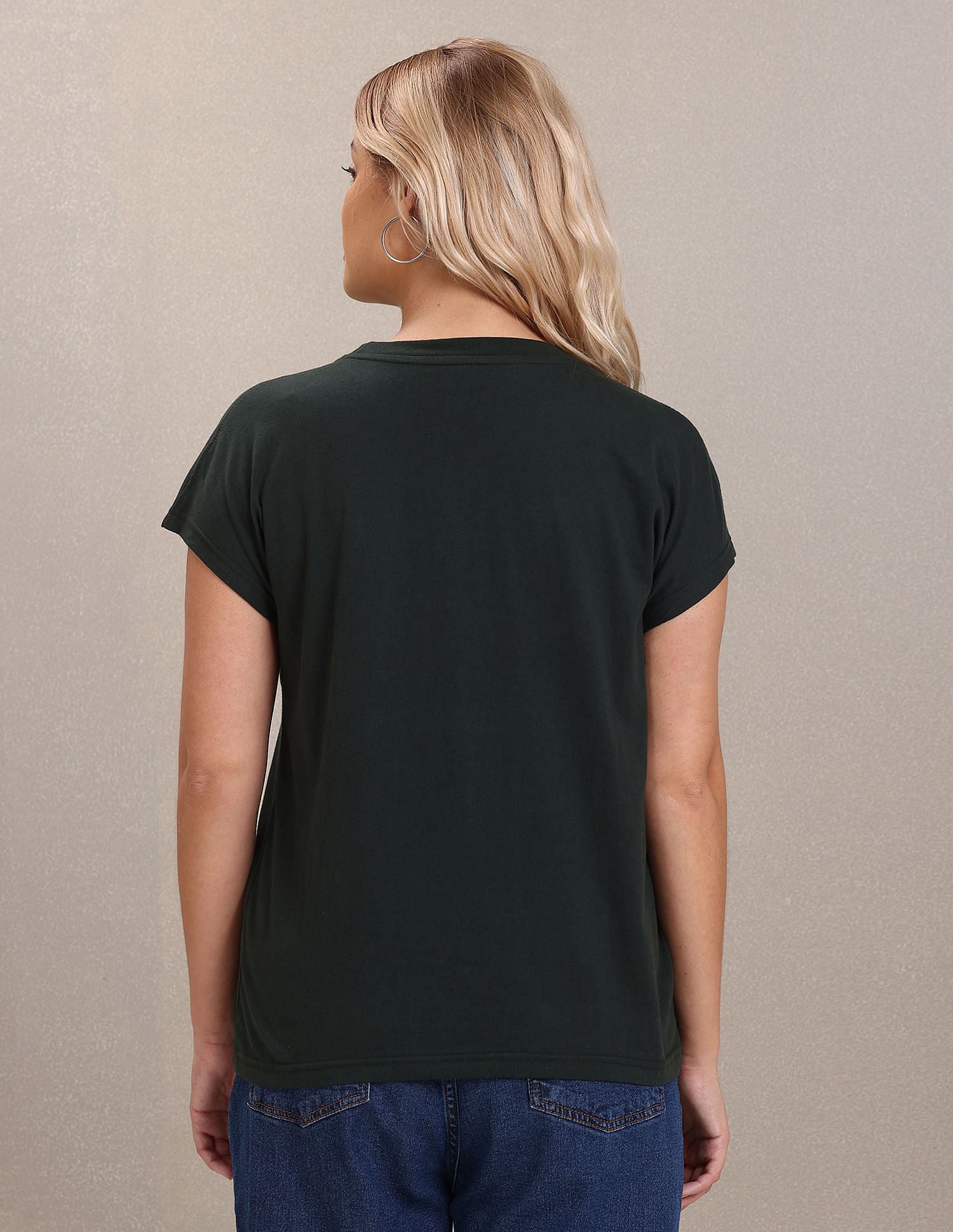 Crew Neck Typographic Print T-Shirt Dark Green - U.S. Polo Assn. India | Large
