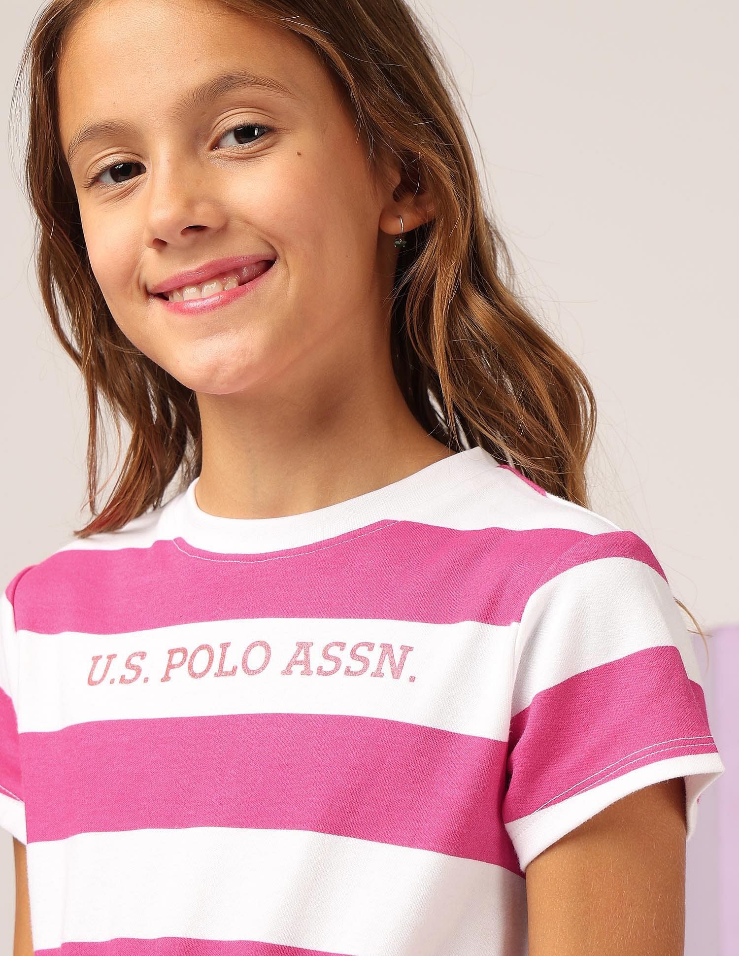 Girls Striped Fit And Flare Dress Dark Pink - U.S. POLO ASSN. | Large