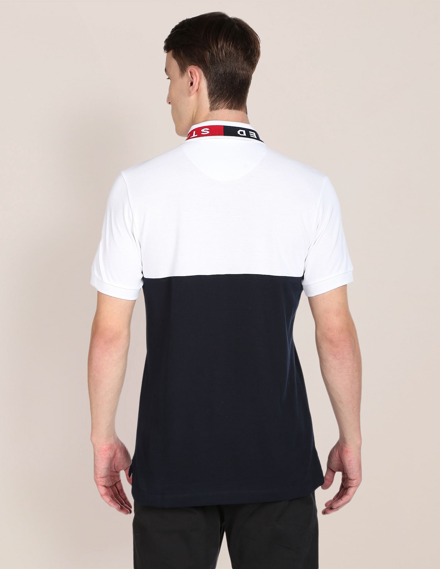 Colour Block Pure Cotton Polo Shirt Navy and White - U.S. Polo Assn. India | Large