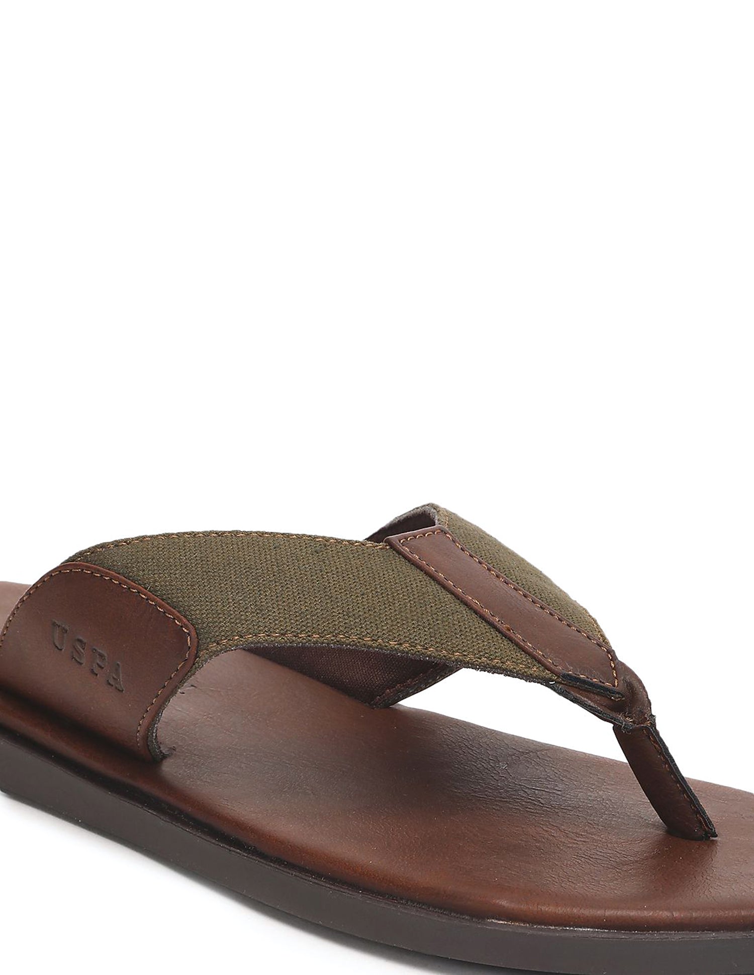 Men Colour Block V-Strap Barrio Sandals Brown and Olive - U.S. Polo Assn. India | Large