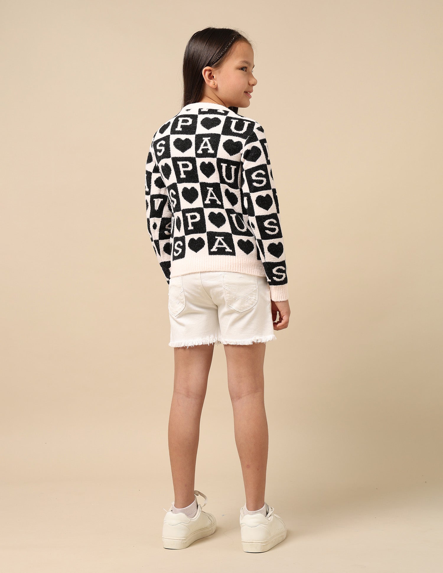 Girls Patterned Knit Sweatshirt Pink and Black - U.S. POLO ASSN. | Large