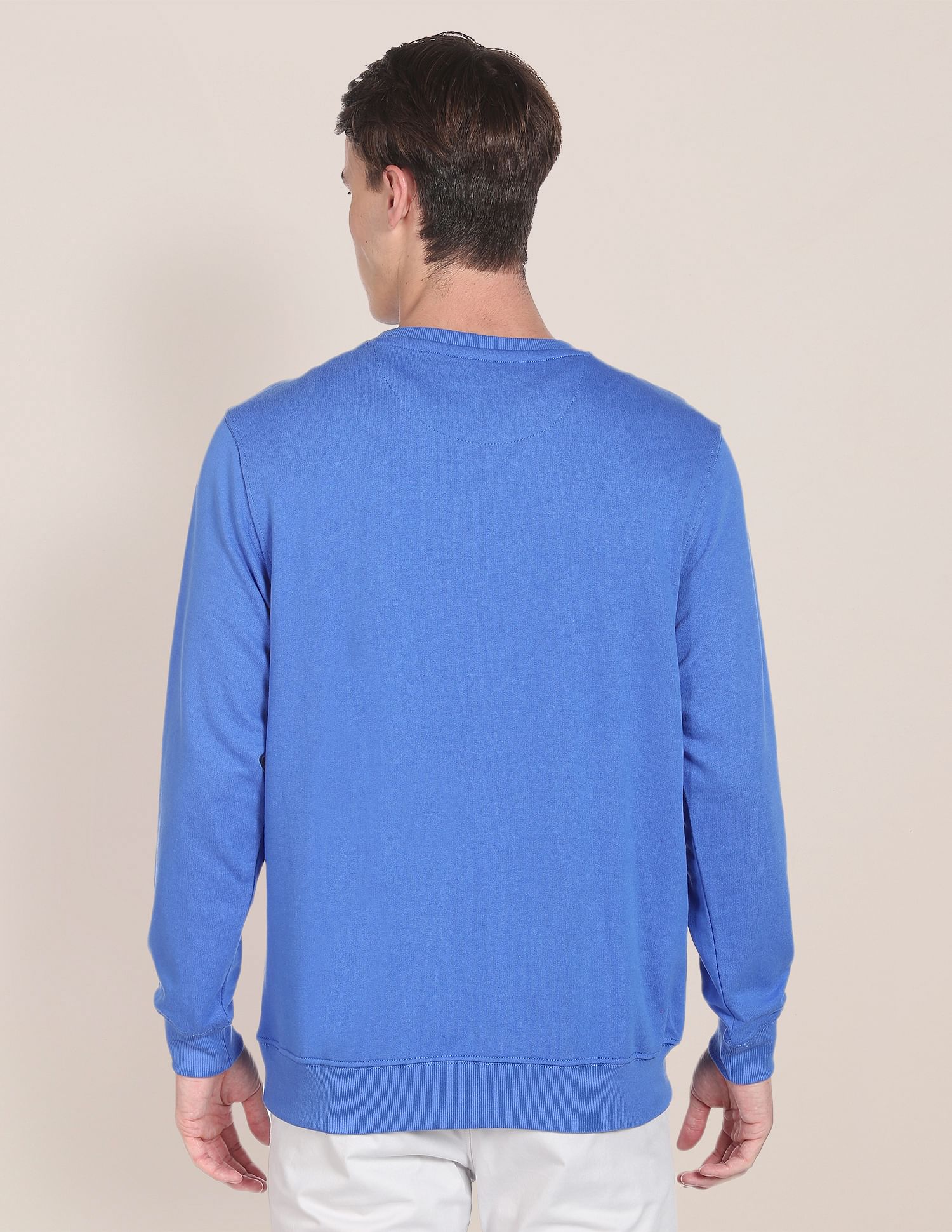 Men Blue Crew Neck Brand Print Sweatshirt Blue - U.S. POLO ASSN. | Large