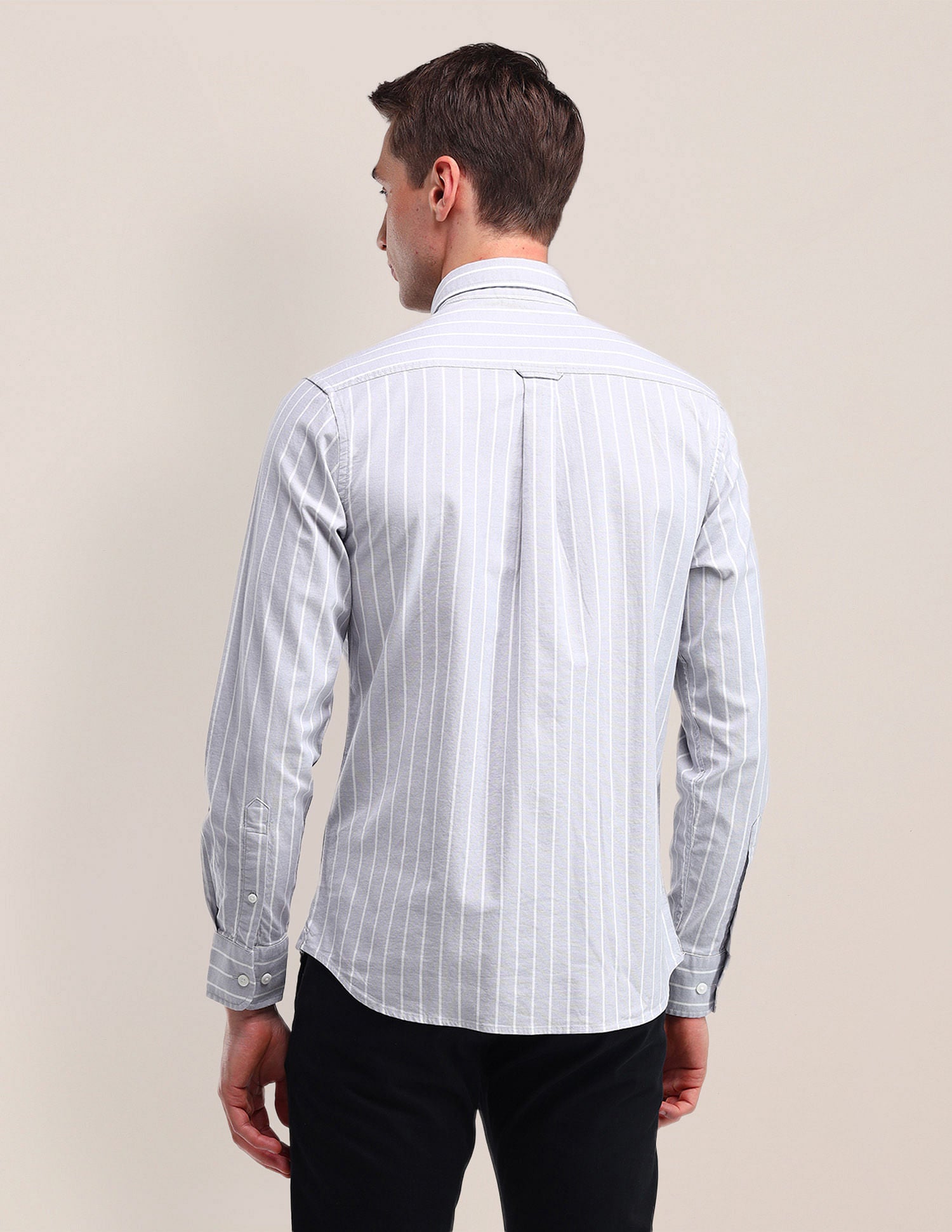 Tailored Fit Vertical Striped Shirt Light-Grey - U.S. Polo Assn. India | Large