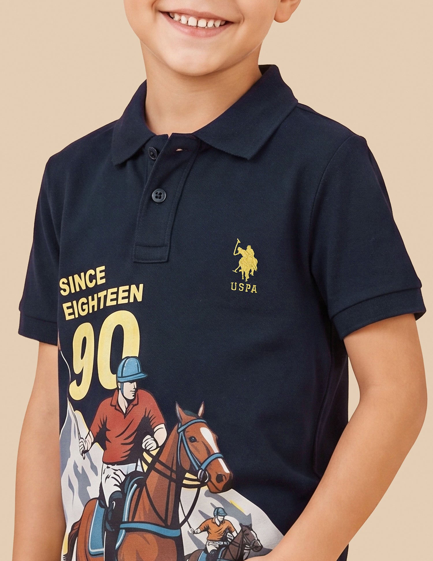 Graphic Brand Printed Regular Fit Polo Shirt Navy - U.S. Polo Assn. India | Large