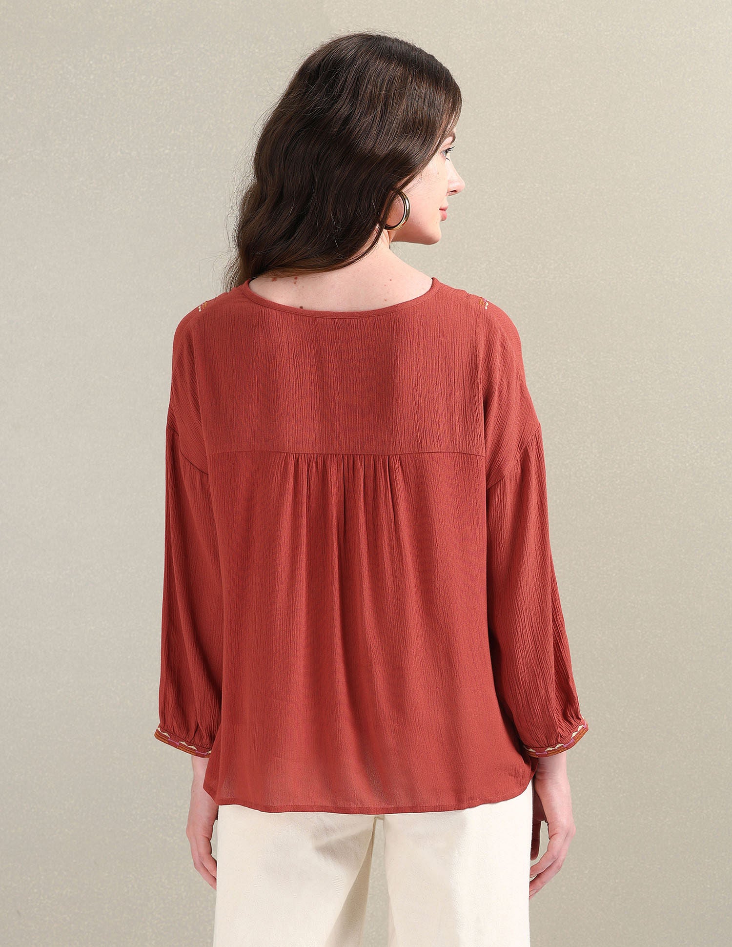 Crinkle Viscose Relaxed Top Rust - U.S. Polo Assn. India | Large