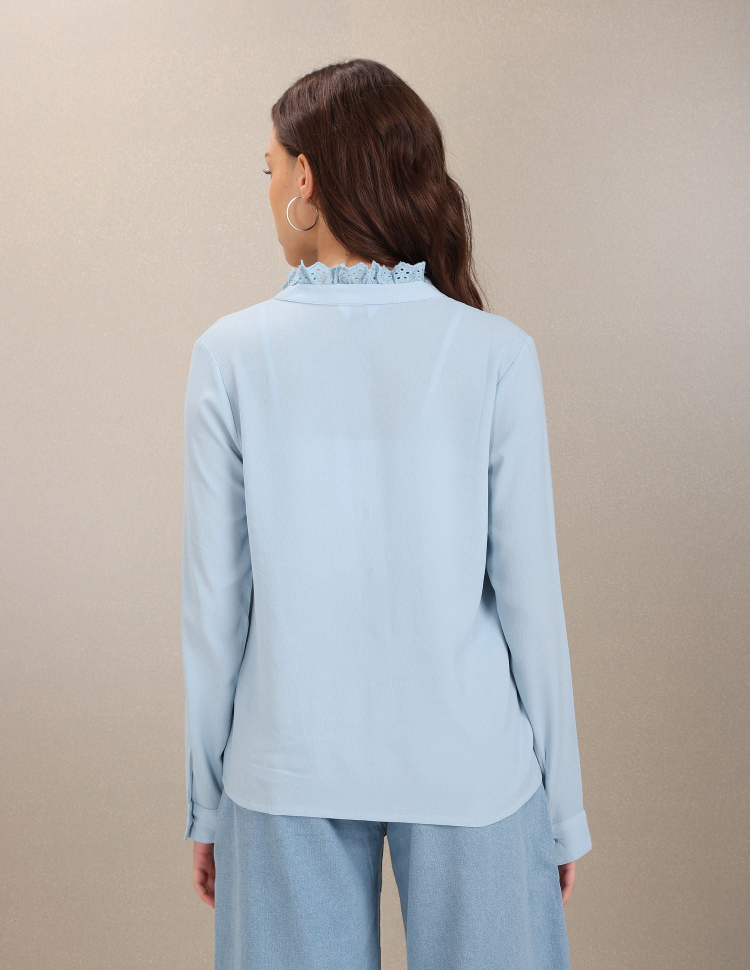 Lace Placket Solid Top Light Blue - U.S. POLO ASSN. | Large