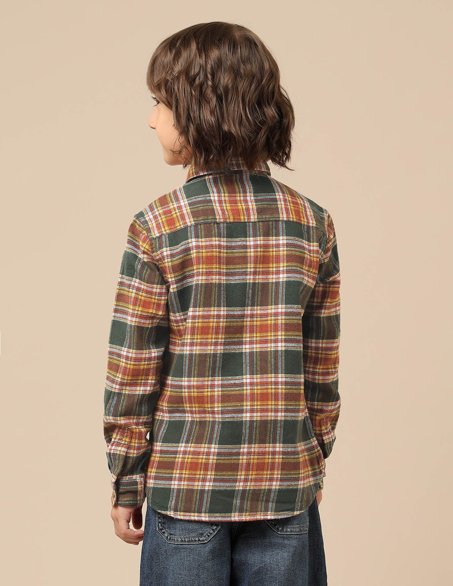 Boys Plaid Checked Twill Shirt Orange - U.S. POLO ASSN. | Large