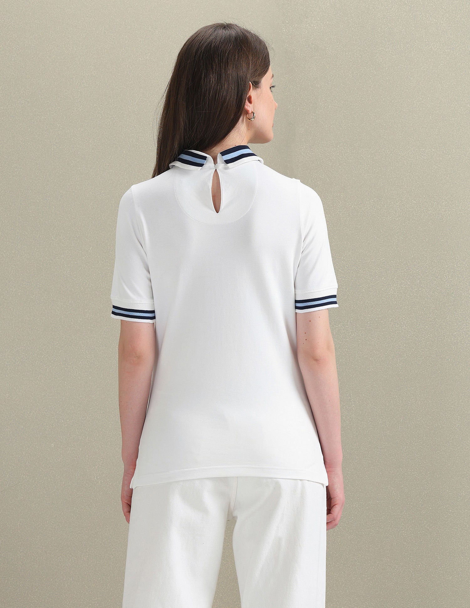 Striped Collar Pique Polo Shirt White - U.S. POLO ASSN. | Large