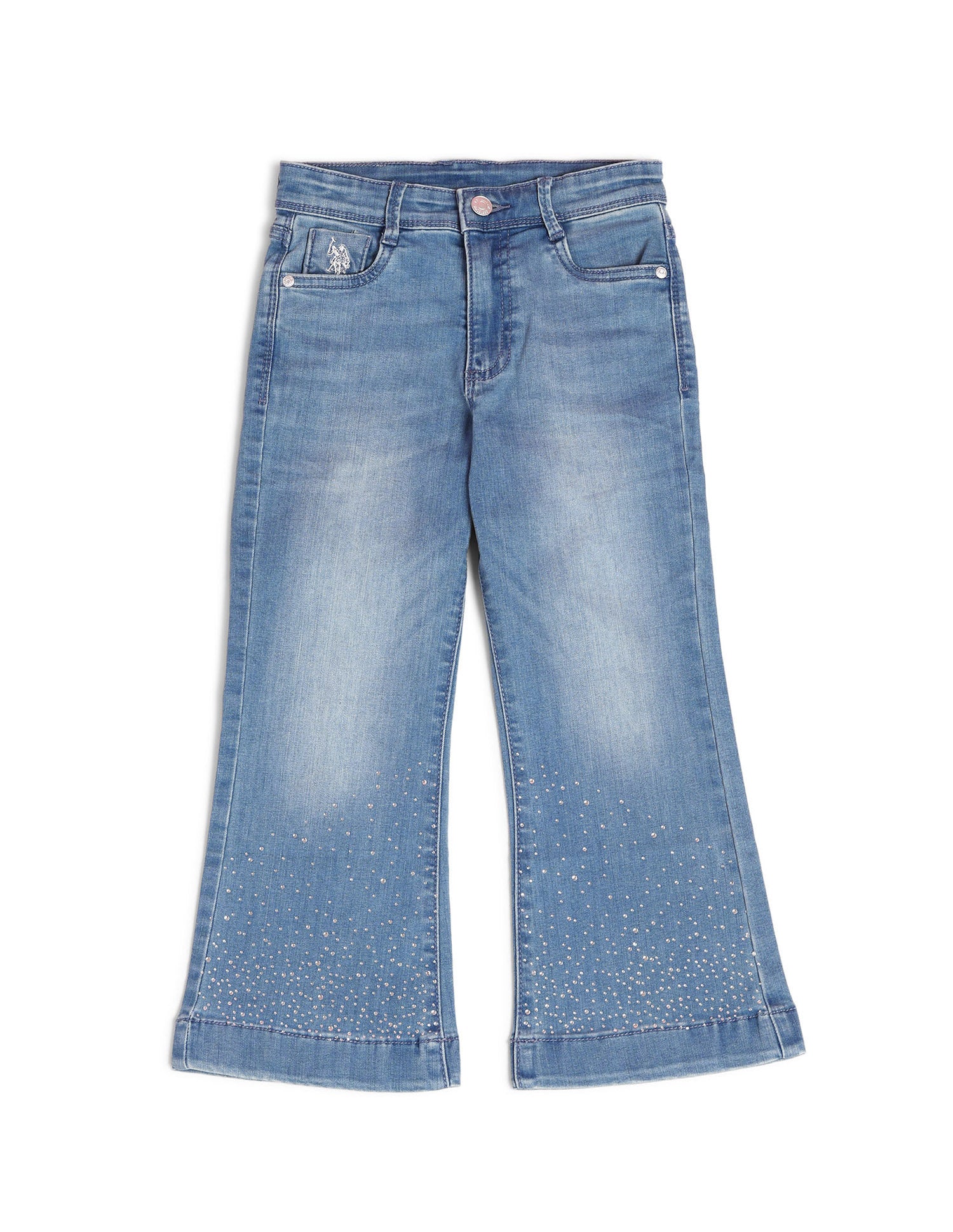 Girls Mid Rise Flared Fit Jeans Light Blue - U.S. POLO ASSN. | Large