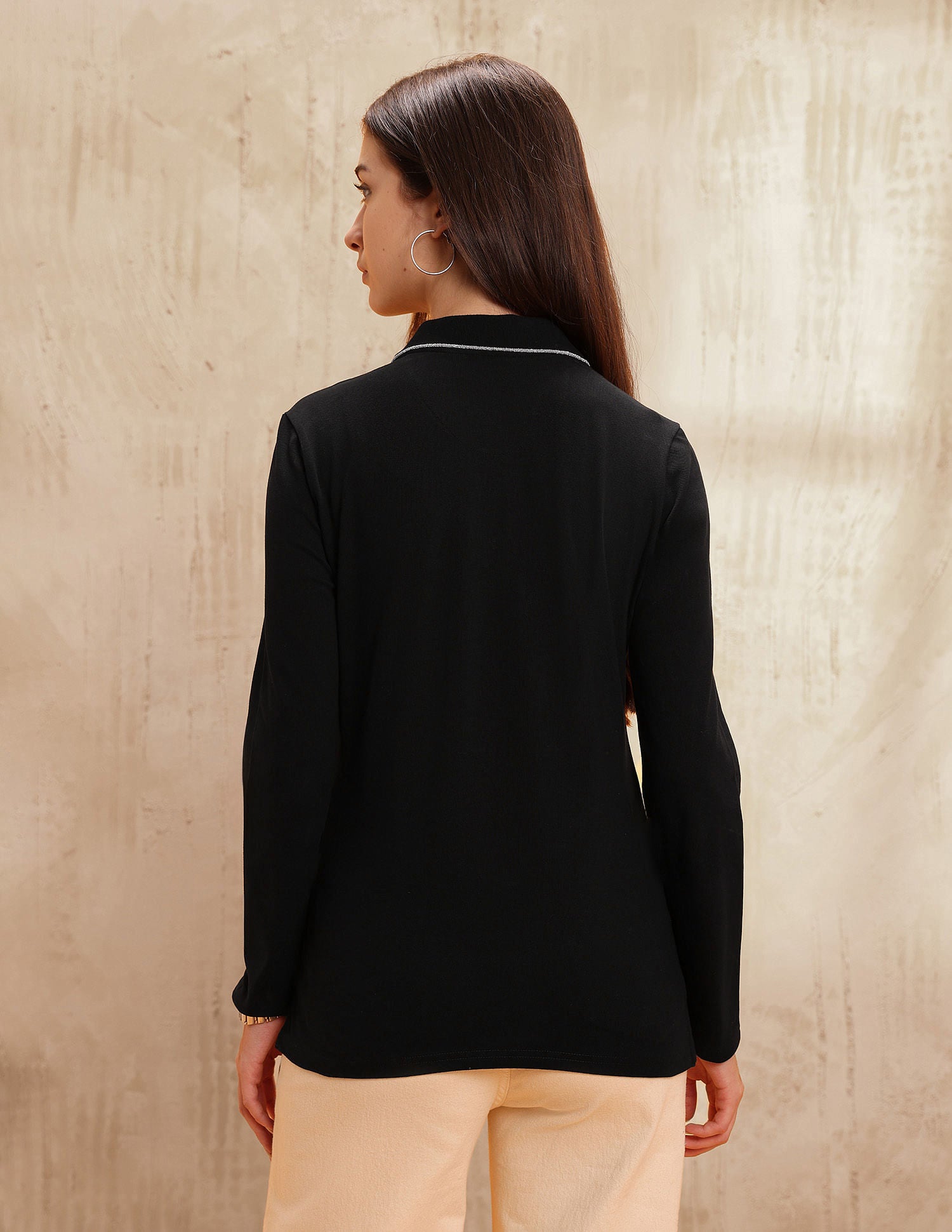 Polo Collar Cotton Tshirt With Full Sleeves Black - U.S. POLO ASSN. | Large