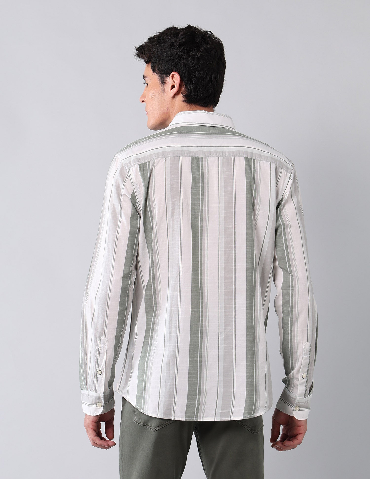 Vertical Striped Pure Cotton Shirt Green - U.S. Polo Assn. India | Large
