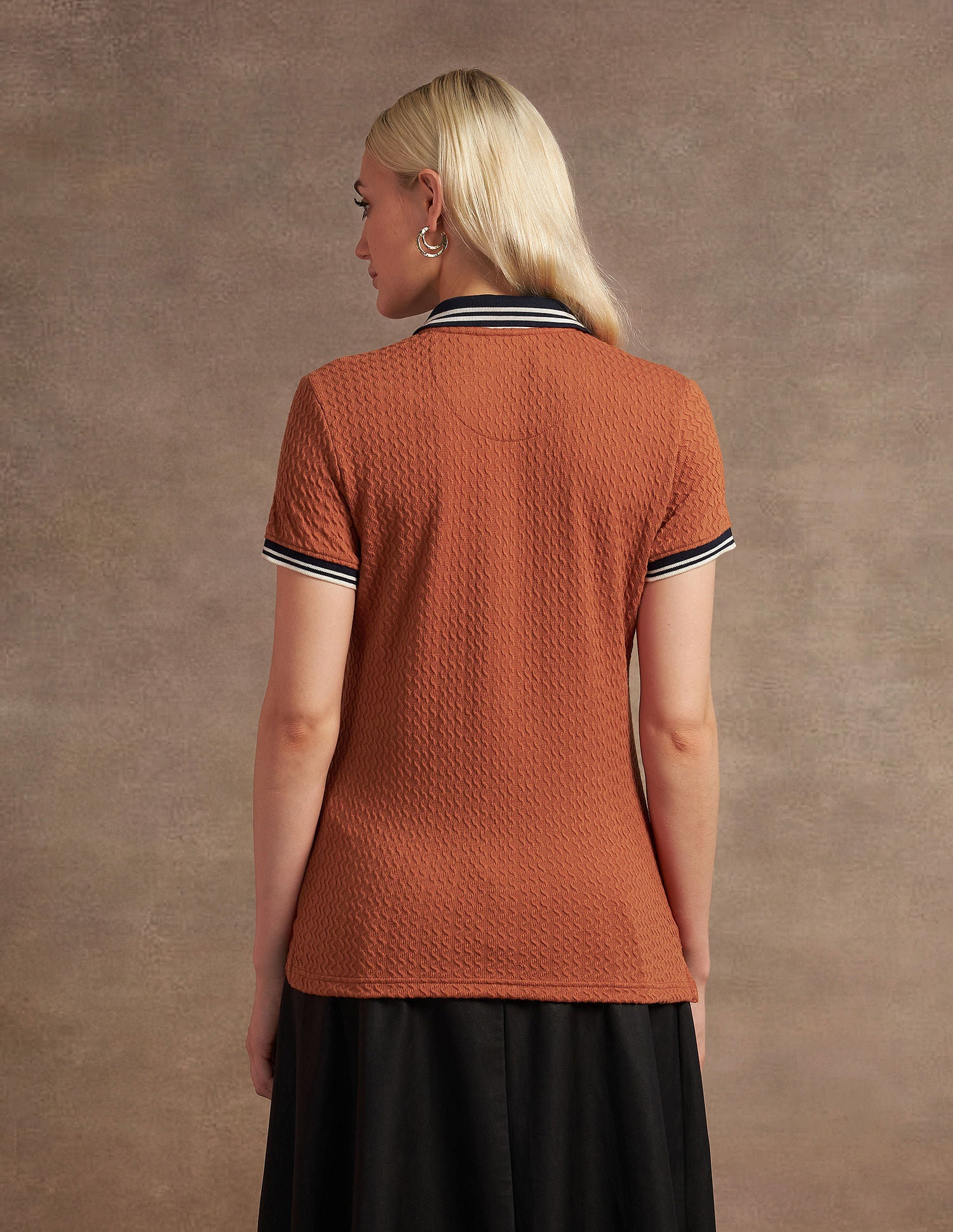 Textured Knit Contrast Collar Polo Shirt Rust - U.S. Polo Assn. India | Large