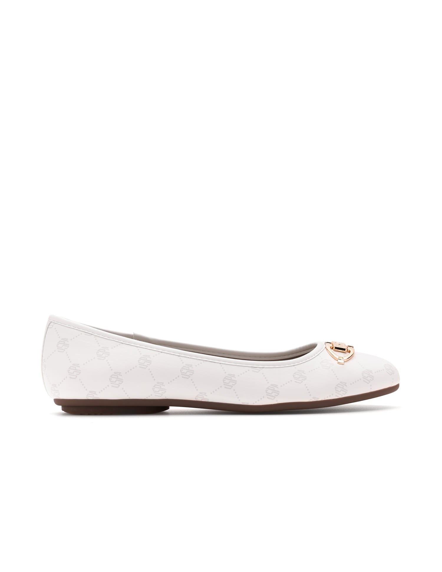 Women Panelled All Over Monogram Mia Ballerinas White - U.S. Polo Assn. India | Large