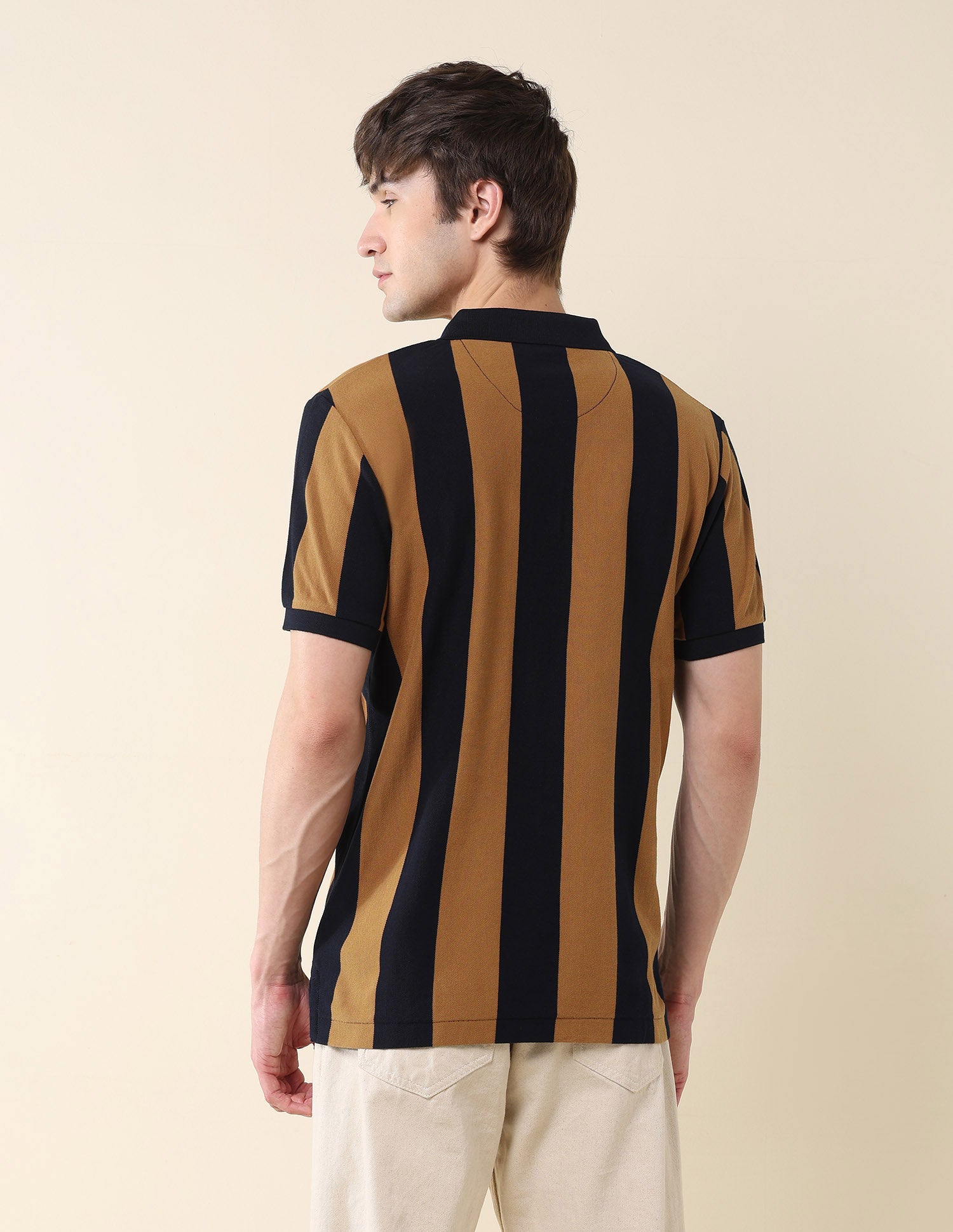 Vertical Striped Pure Cotton Gold Cup Polo Shirt Brown - U.S. Polo Assn. India | Large
