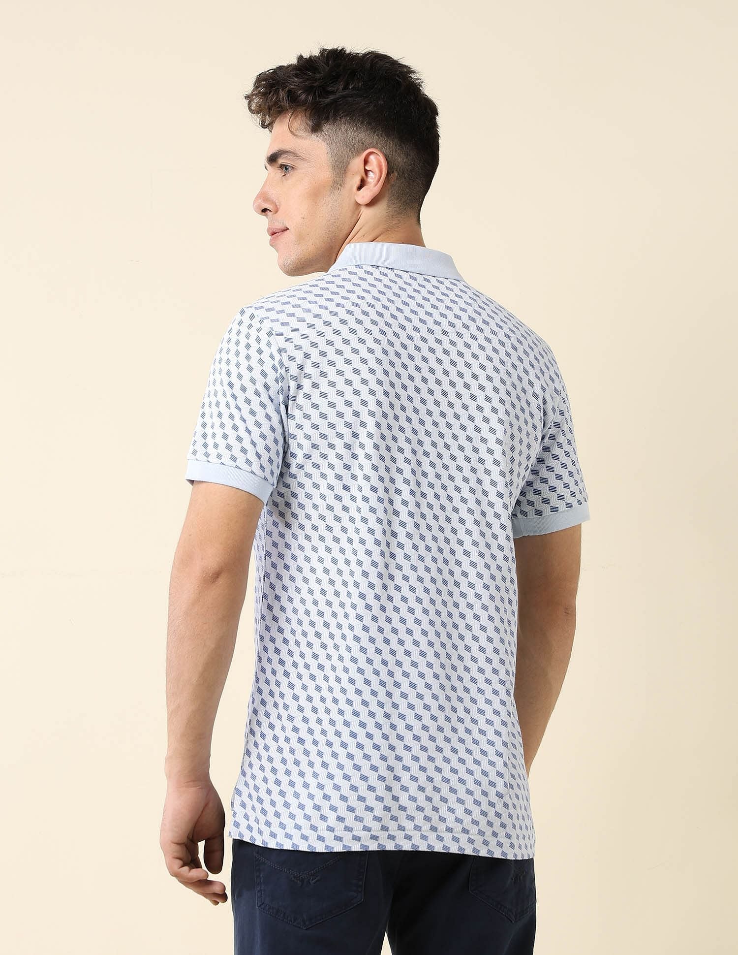 All-Over Printed Slim Fit Polo Shirt Light Blue - U.S. Polo Assn. India | Large