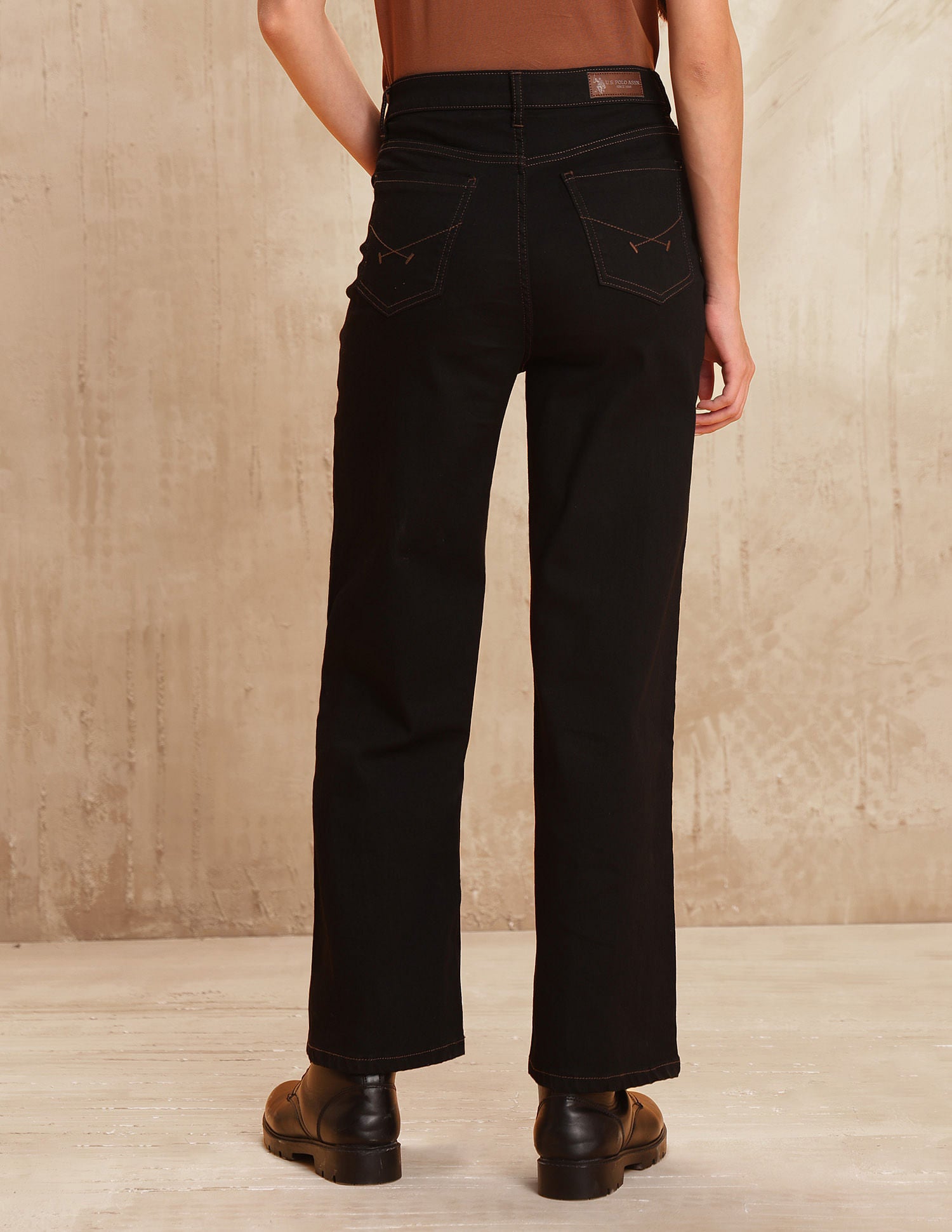 High Rise Wide Leg Jeans Rinse Black - U.S. POLO ASSN. | Large