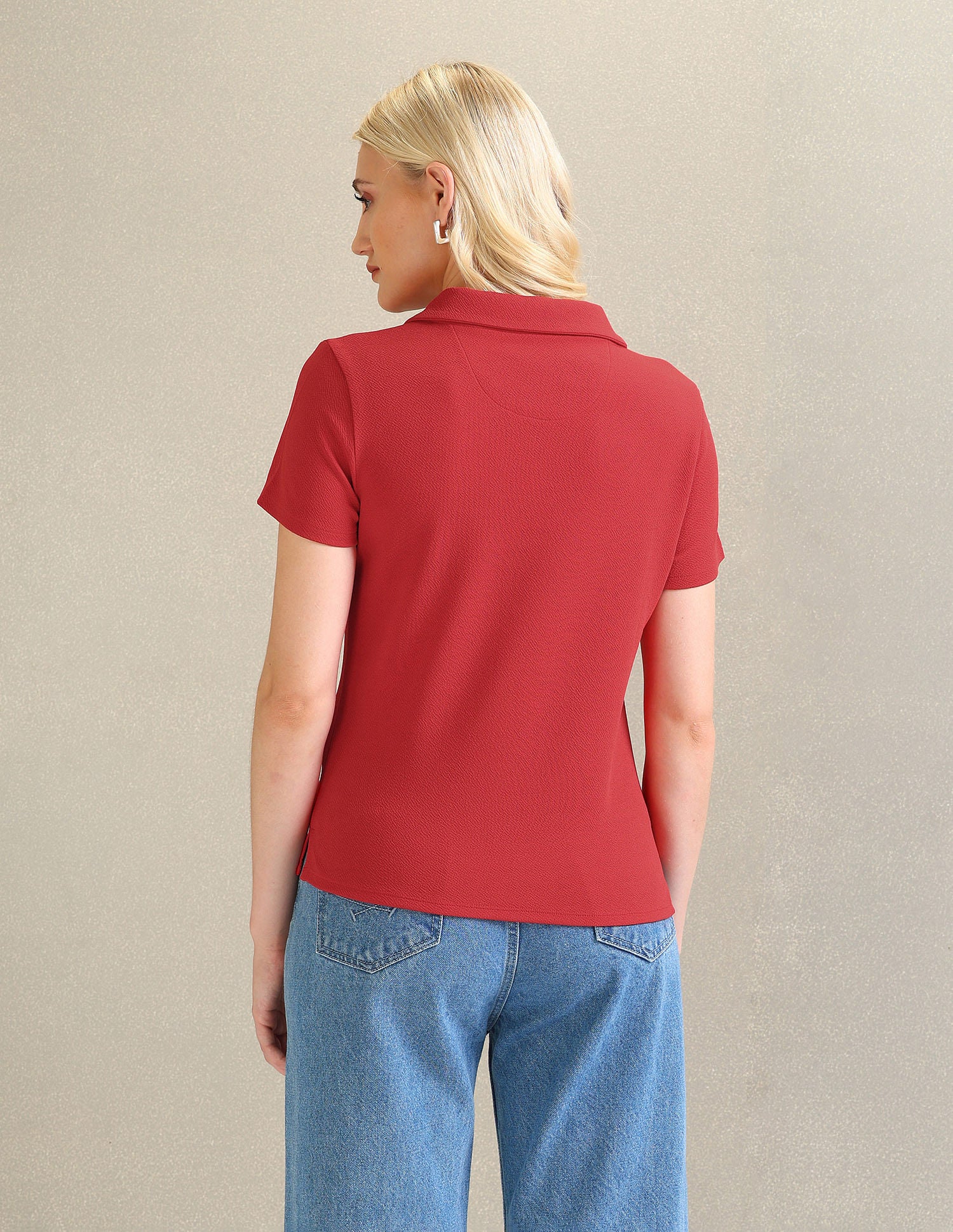 Ribbed Collar Textured Polo Shirt Red - U.S. Polo Assn. India | Large