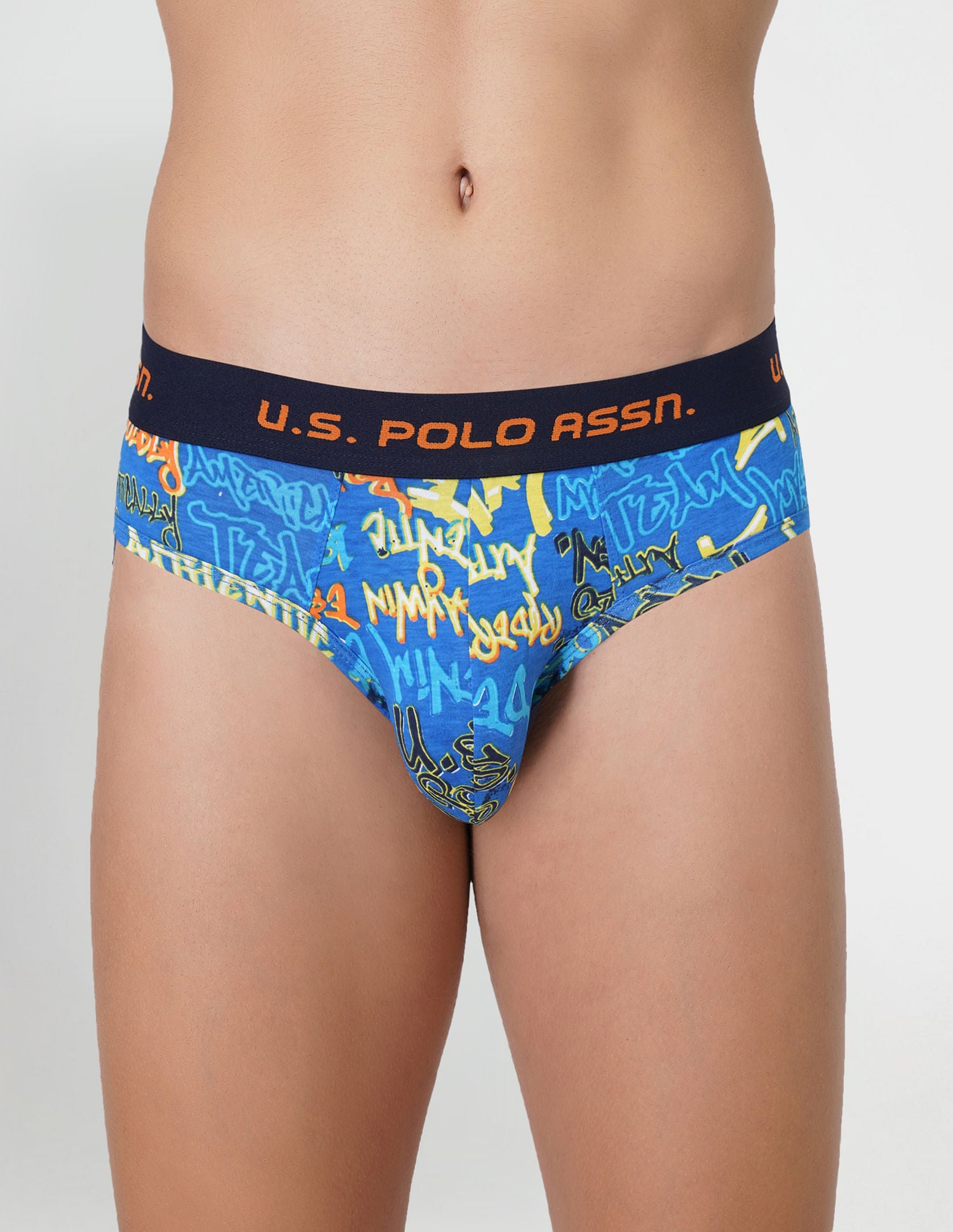 Brushed Elastic Cotton Stretch IYAJ Briefs - Pack Of 2 Orange and Blue - U.S. POLO ASSN. | Large