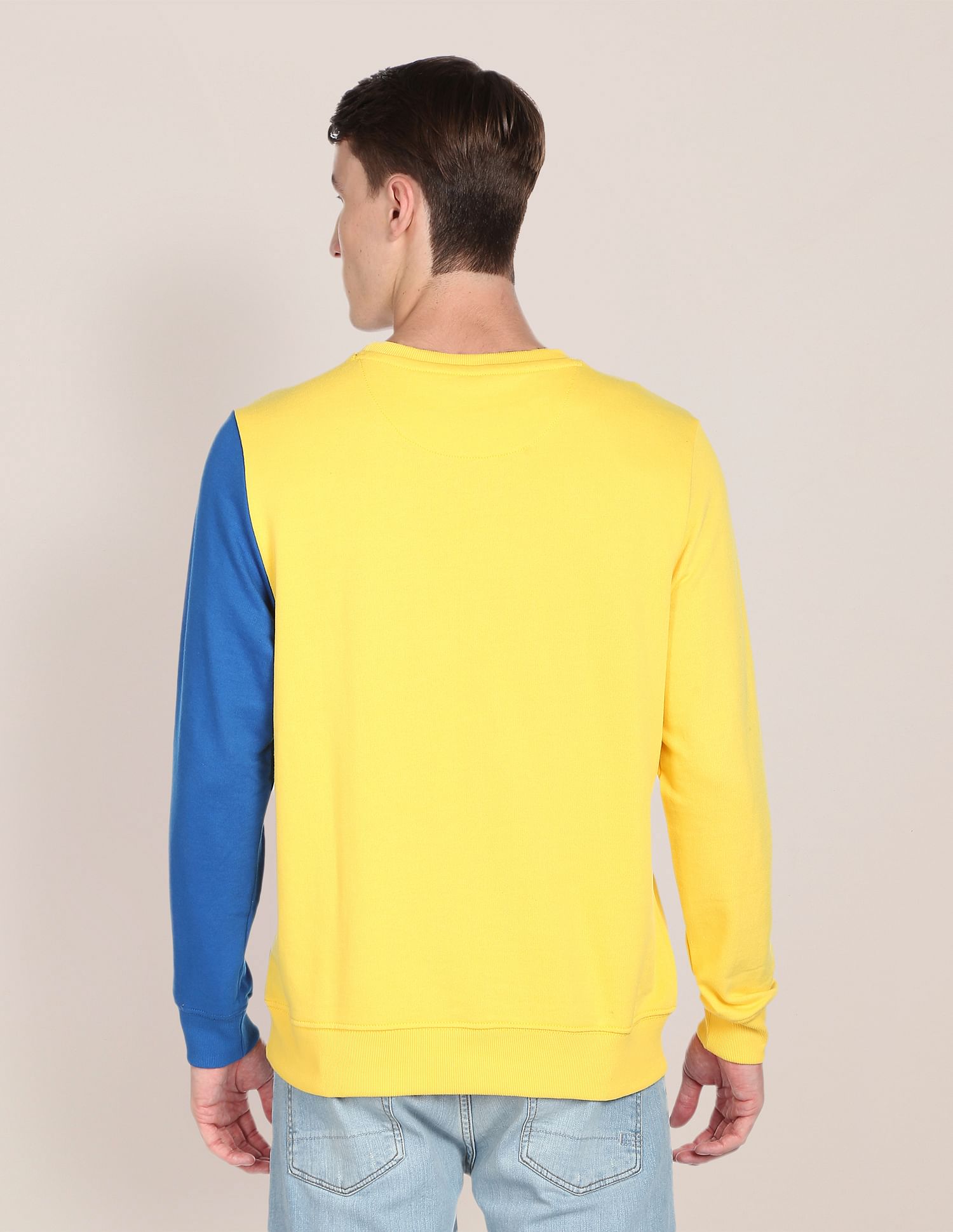 Colour Block Crew Neck Sweatshirt Yellow and Blue - U.S. Polo Assn. India | Large